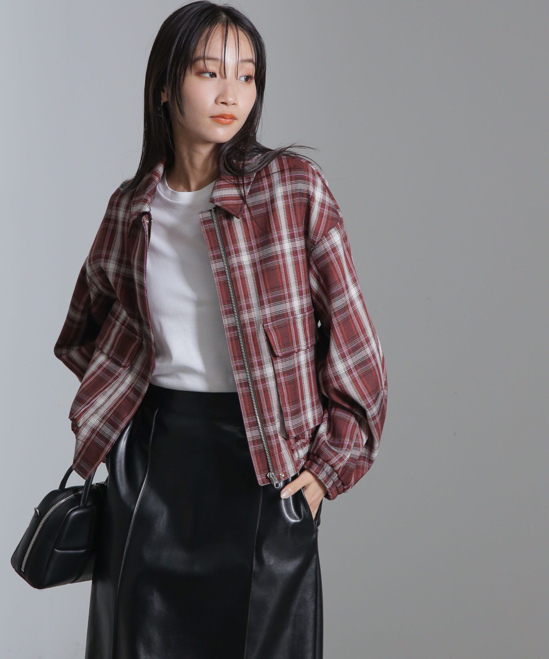 nano･universe「チェックショートブルゾン」|ブルゾン・スタジャン|