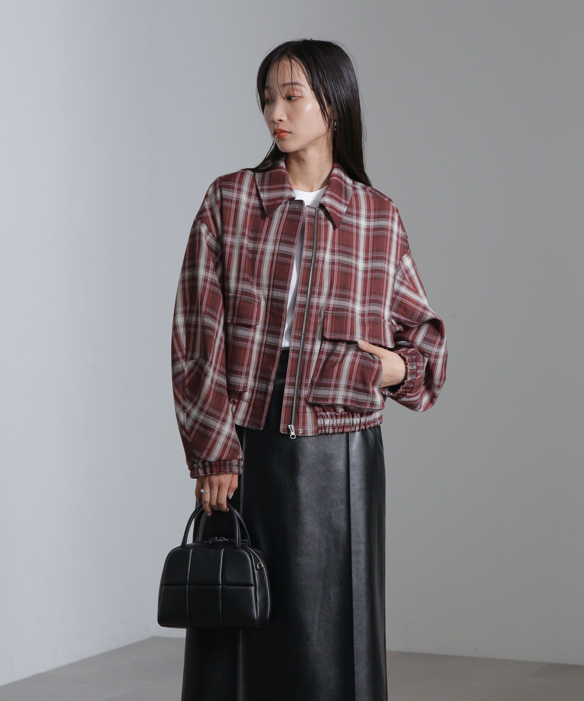 nano･universe「チェックショートブルゾン」|ブルゾン・スタジャン|