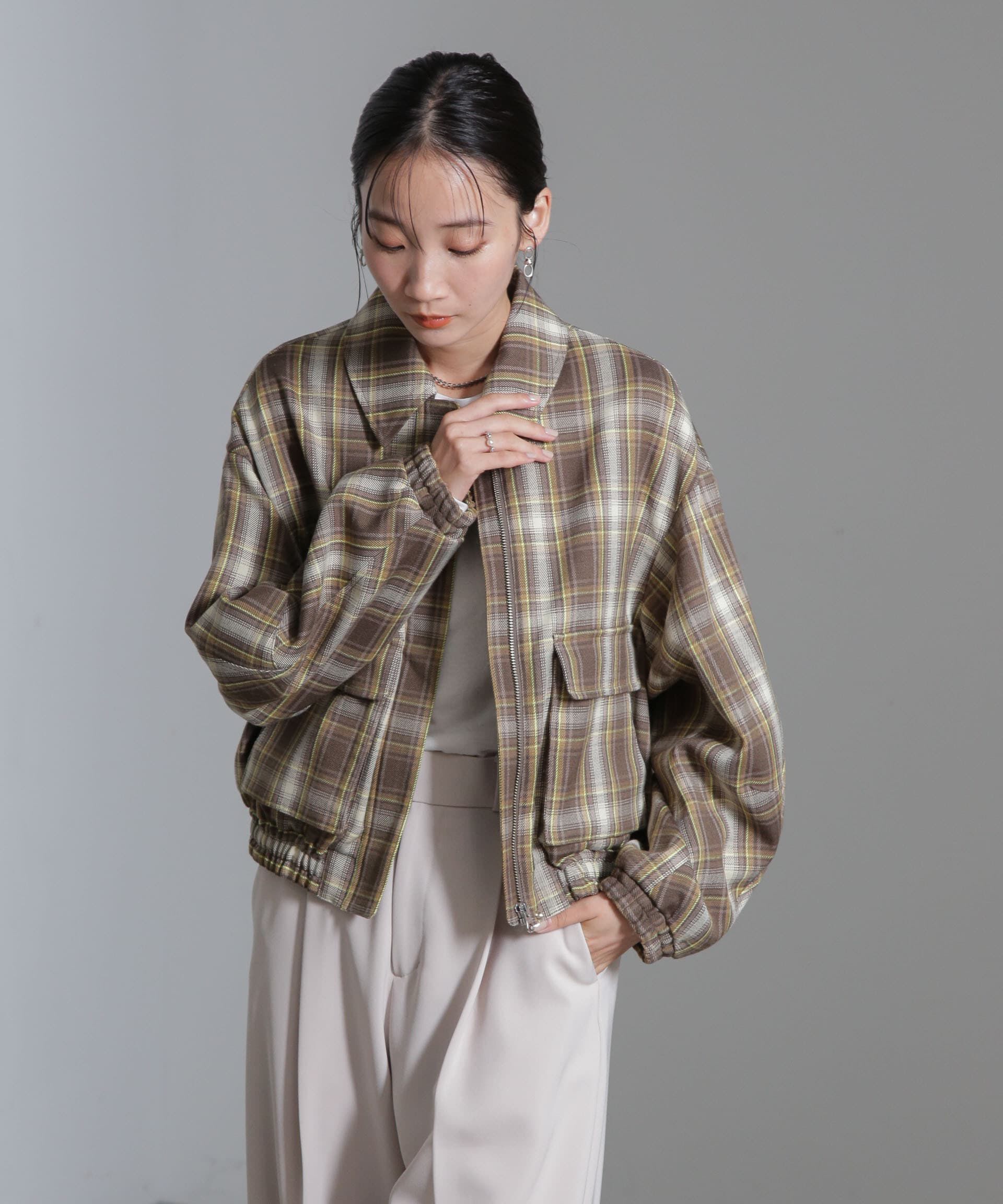 nano･universe「チェックショートブルゾン」|ブルゾン・スタジャン|