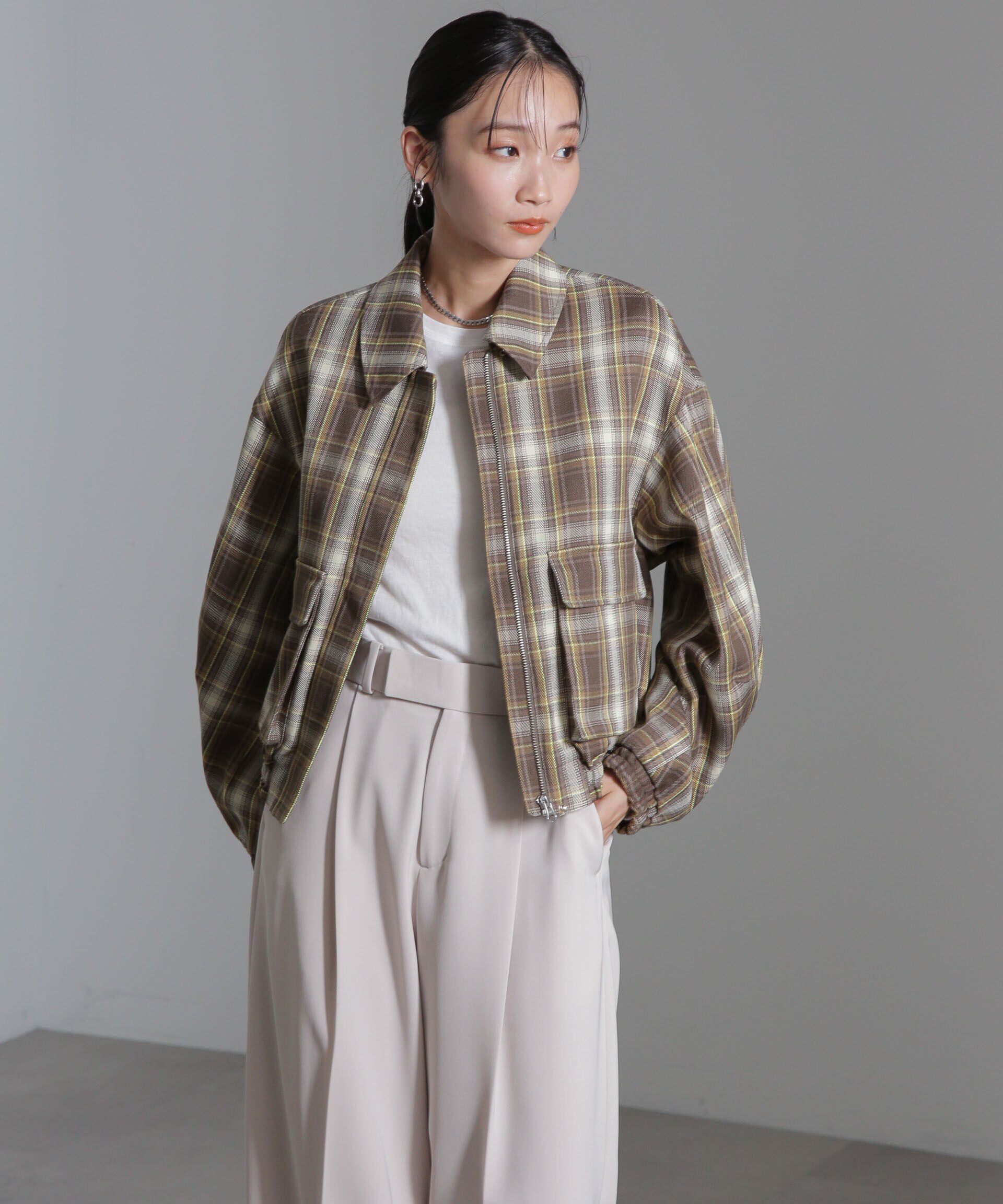 nano･universe「チェックショートブルゾン」|ブルゾン・スタジャン|