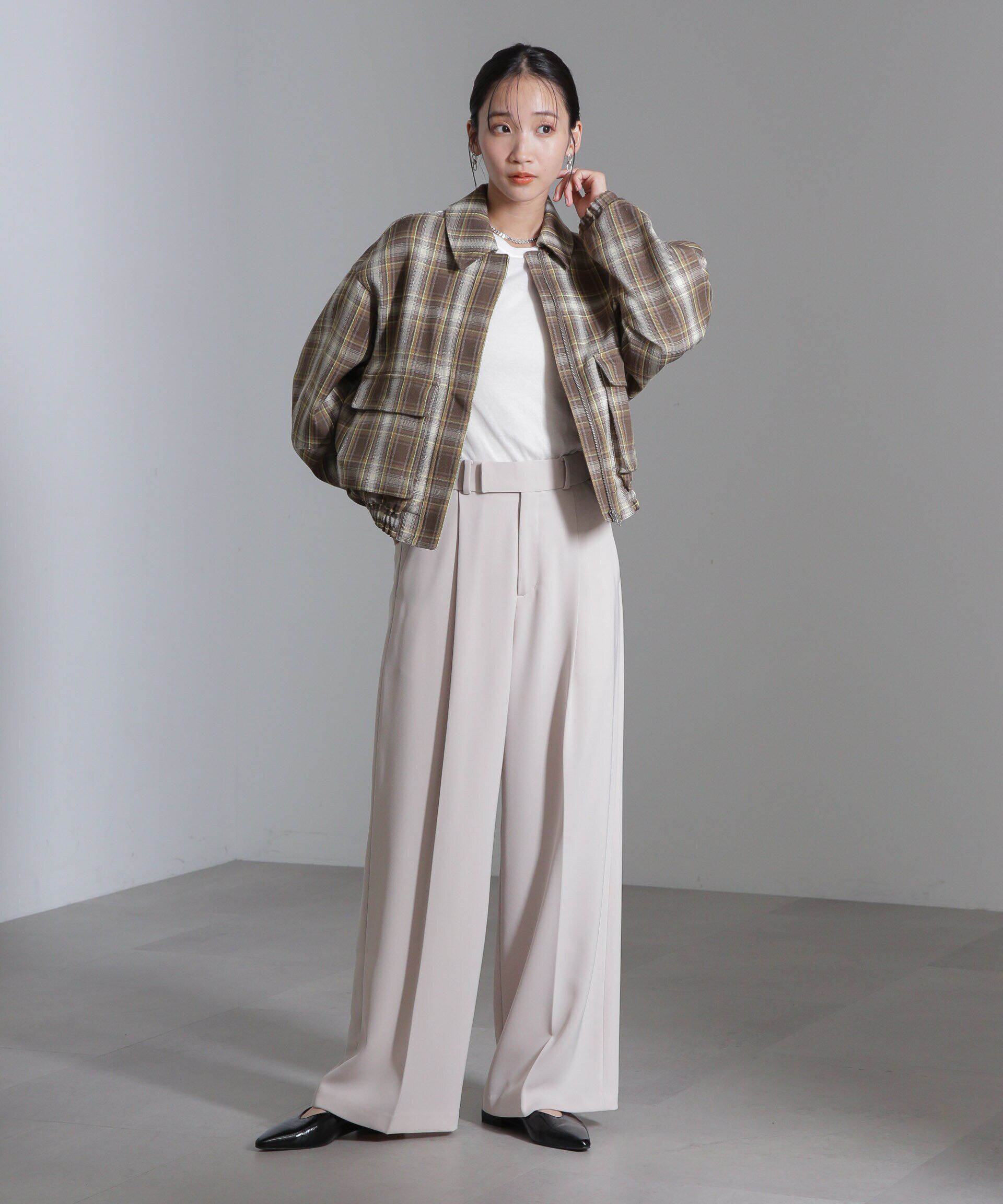 nano･universe「チェックショートブルゾン」|ブルゾン・スタジャン|