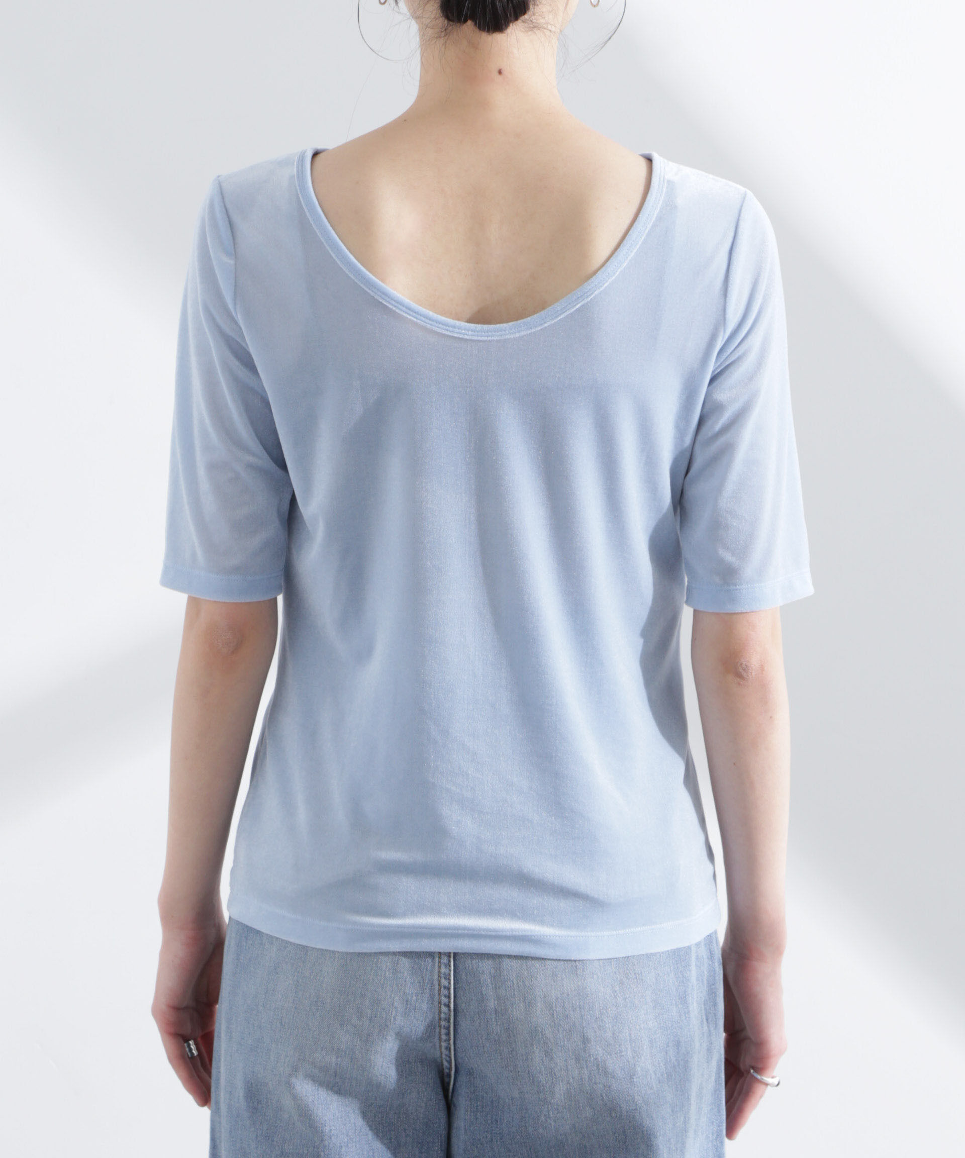 nano･universe「シアーベロアバックオープン5分袖Tシャツ」|Tシャツ・カットソー|