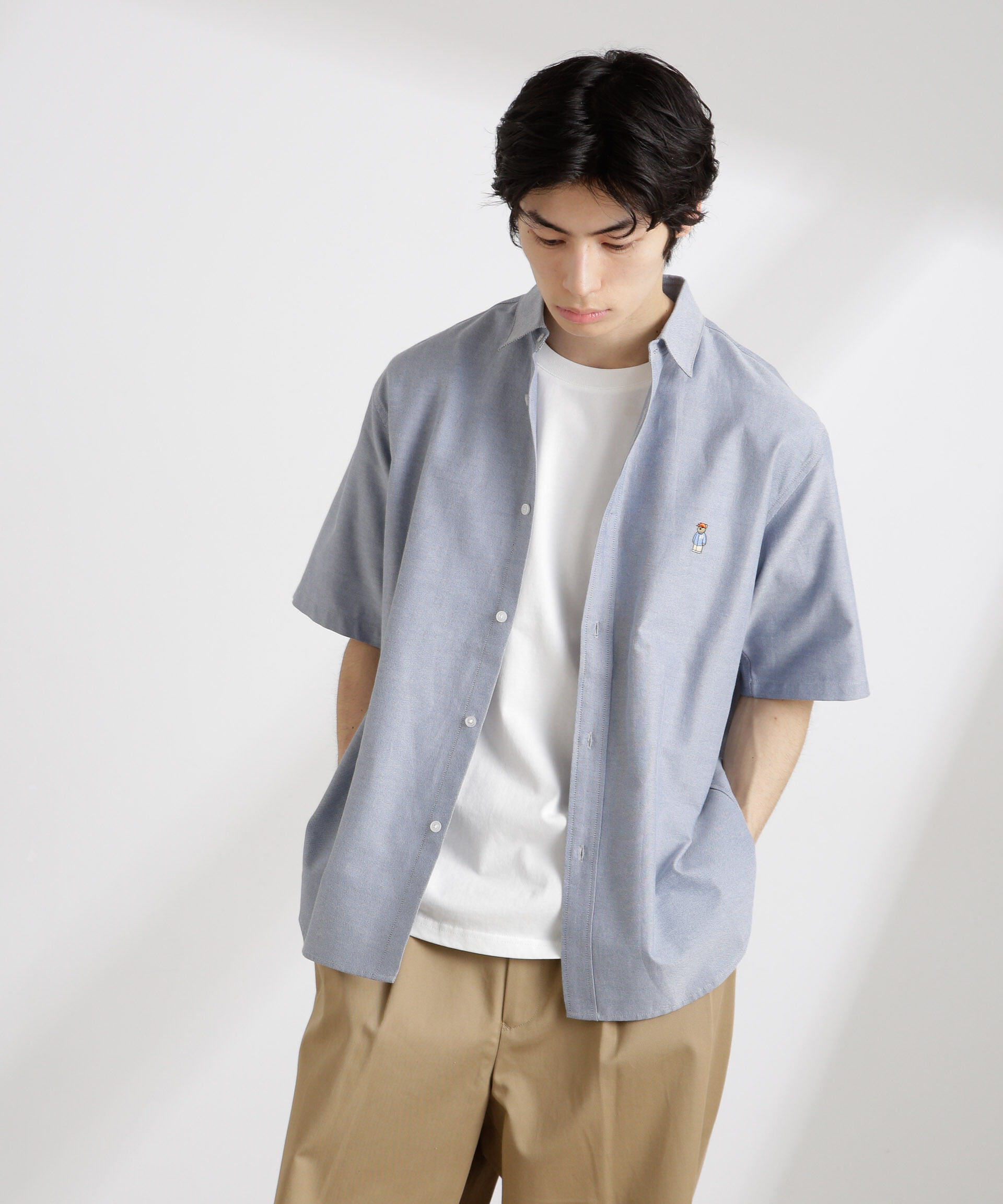 nano･universe「ナノベアワンポイントシャツ半袖」|シャツ・ブラウス|ネイビー