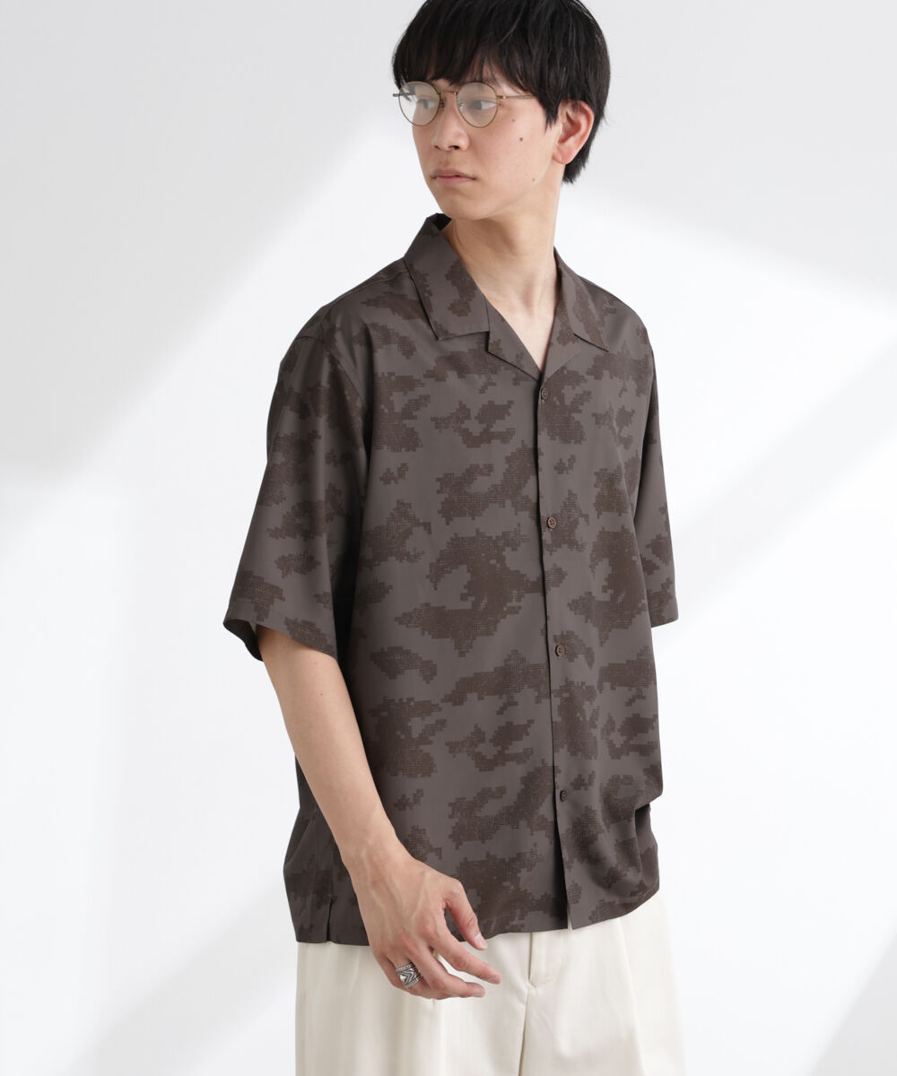 nano･universe「オリジナルパターン開襟シャツ 半袖」|シャツ・ブラウス|モカ3