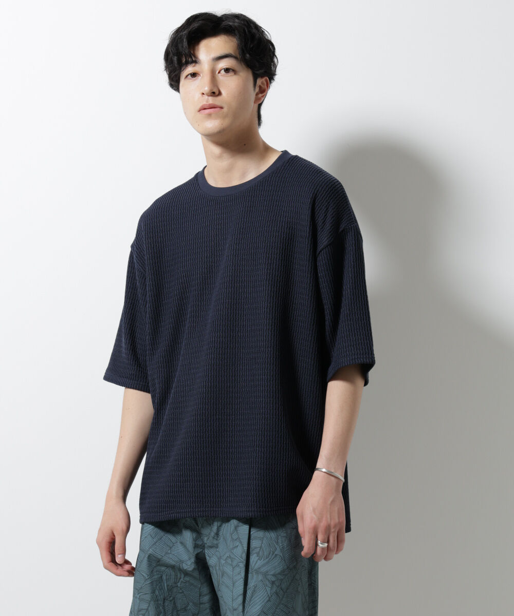 nano･universe「ジャガードニットソーTシャツ 半袖(セットアップ可)」|Tシャツ・カットソー|