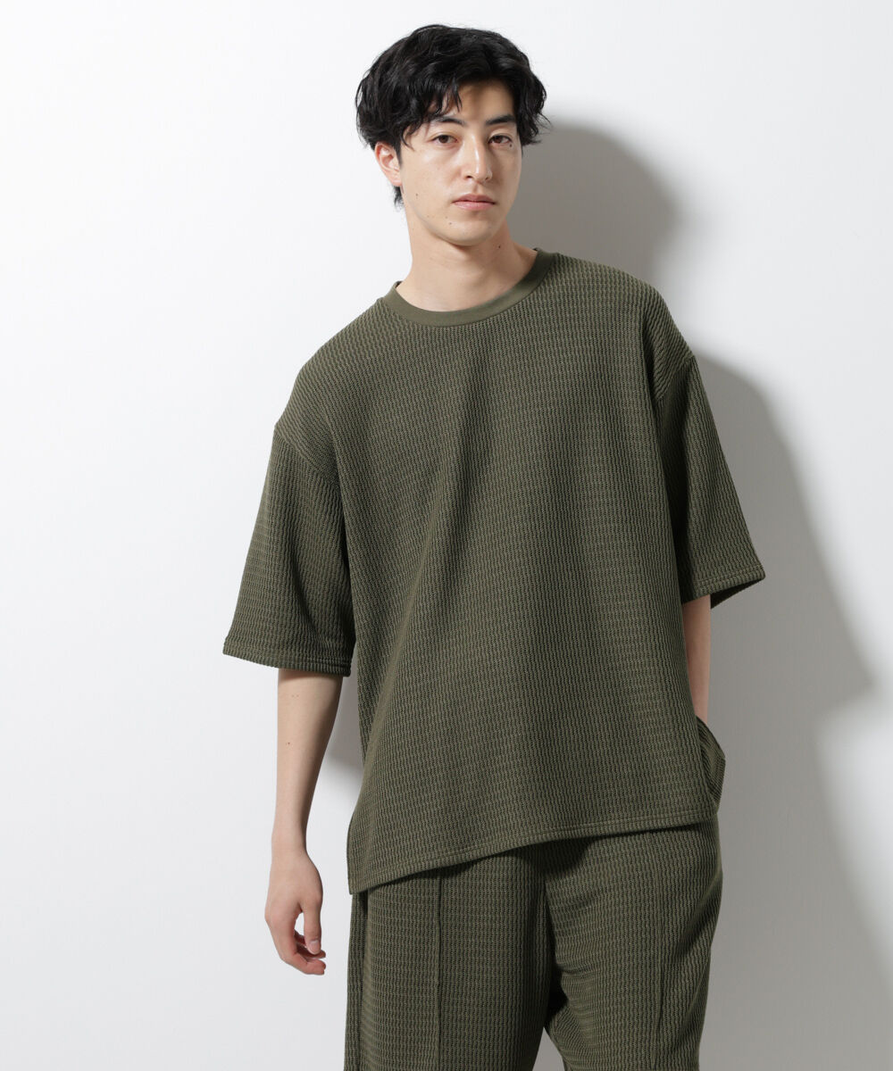 nano･universe「ジャガードニットソーTシャツ 半袖(セットアップ可)」|Tシャツ・カットソー|カーキ