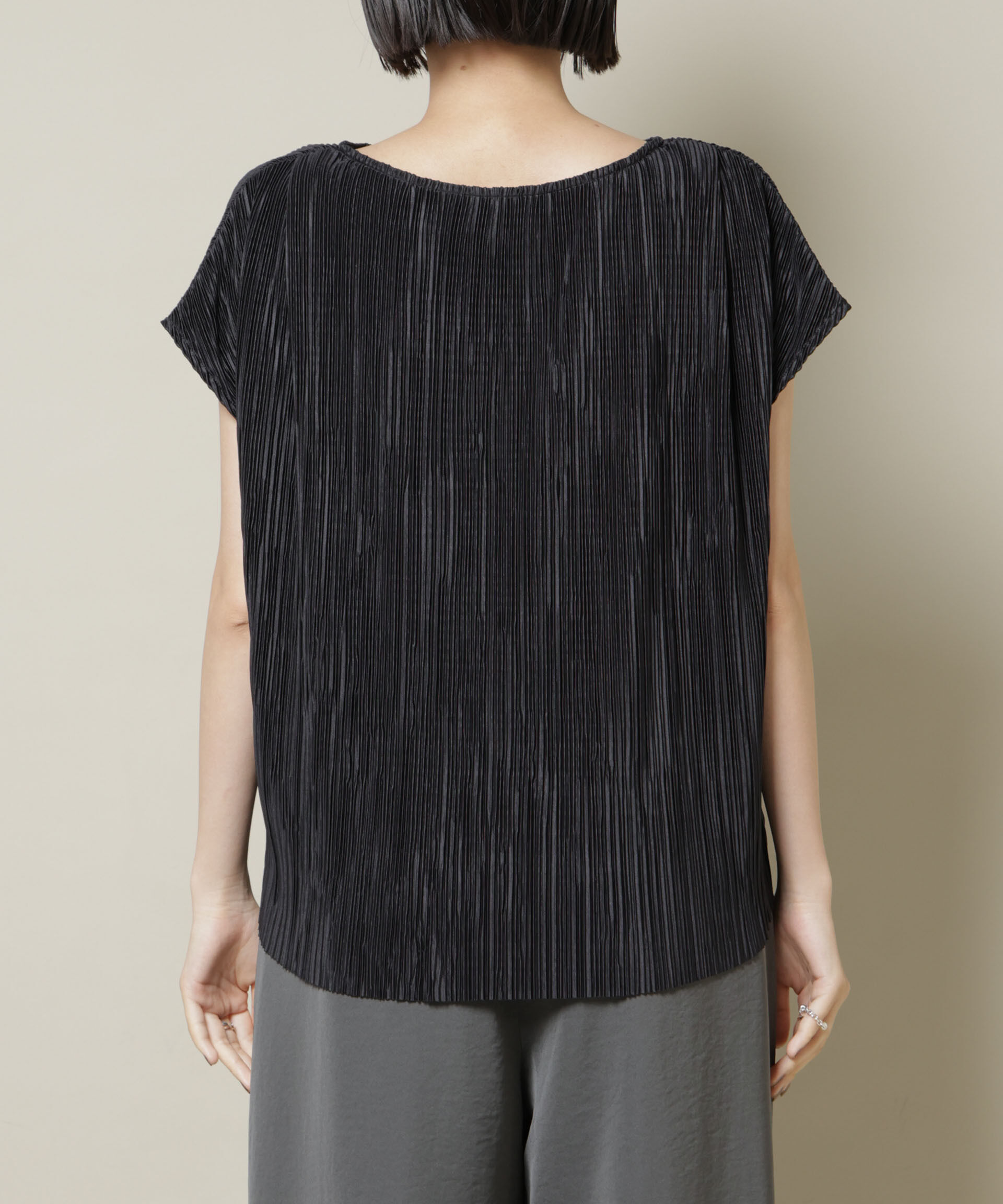 nano･universe「ランダムプリーツカットフレンチスリーブトップス(セットアップ可)」|Tシャツ・カットソー|