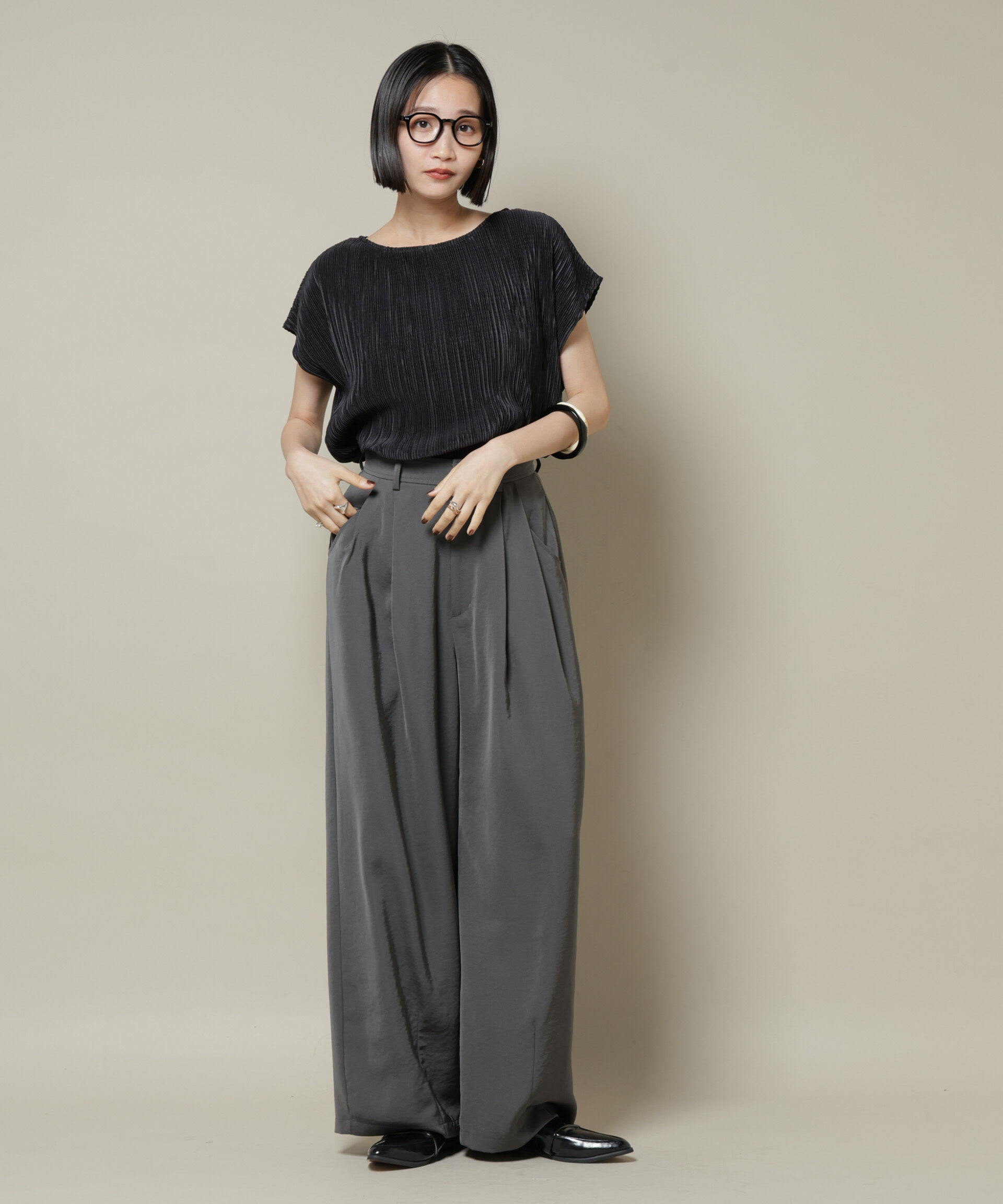 nano･universe「ランダムプリーツカットフレンチスリーブトップス(セットアップ可)」|Tシャツ・カットソー|