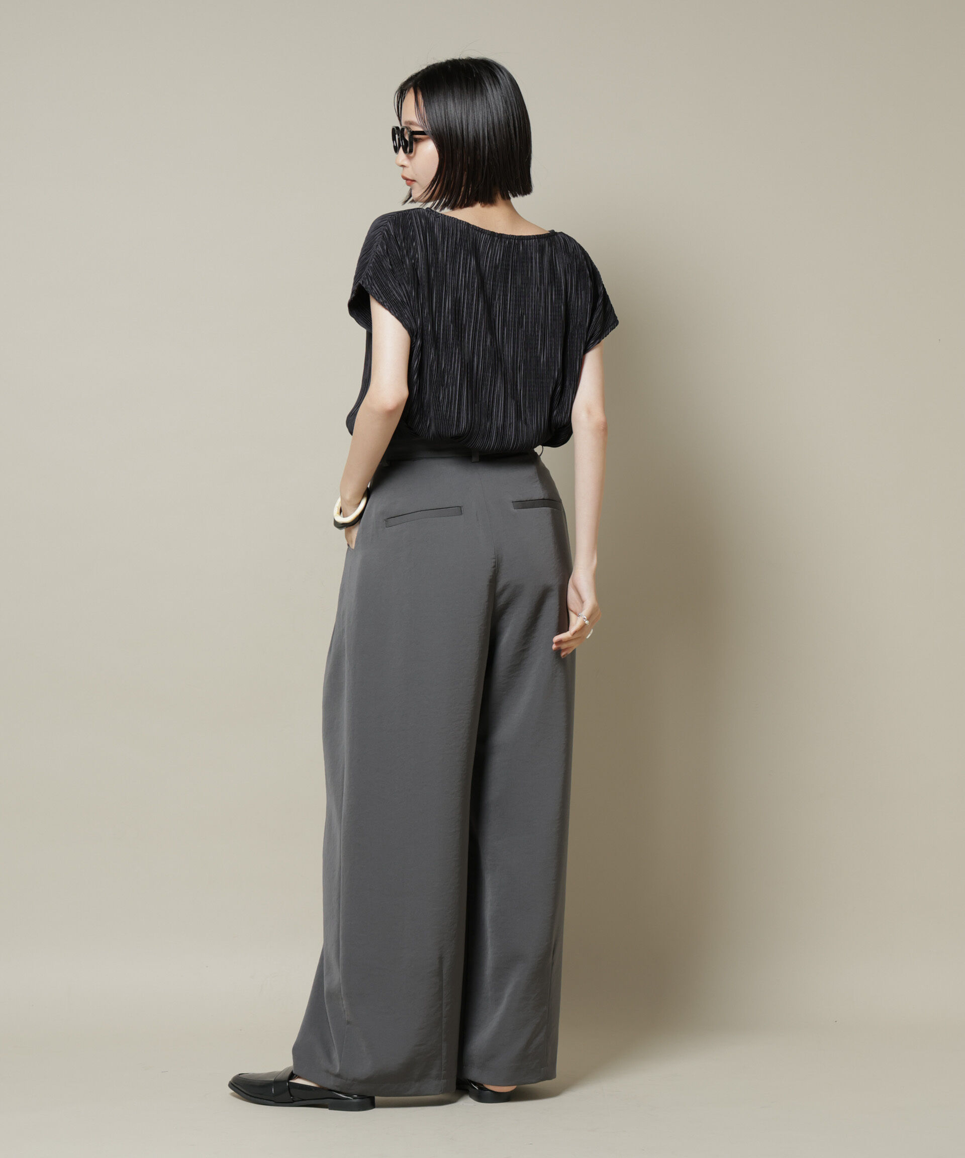 nano･universe「ランダムプリーツカットフレンチスリーブトップス(セットアップ可)」|Tシャツ・カットソー|