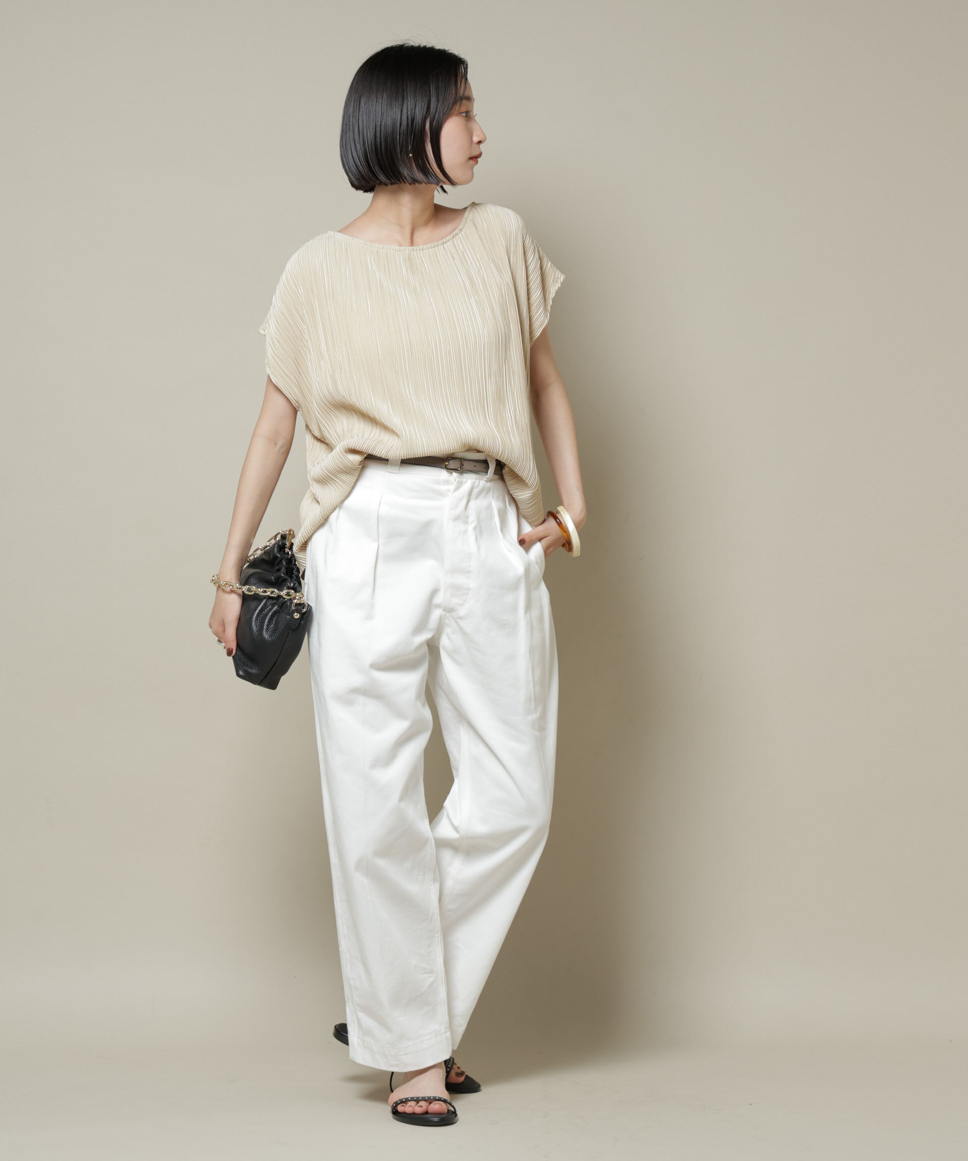 nano･universe「ランダムプリーツカットフレンチスリーブトップス(セットアップ可)」|Tシャツ・カットソー|