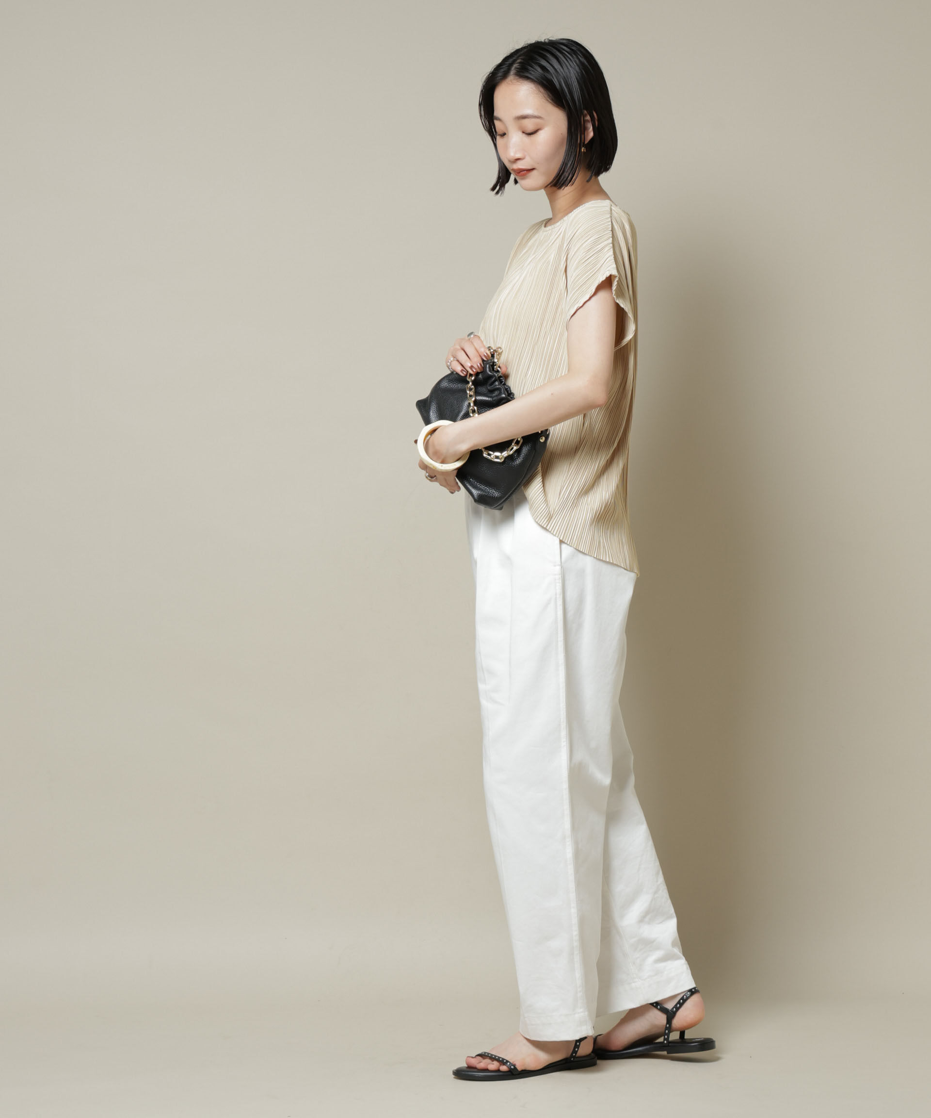 nano･universe「ランダムプリーツカットフレンチスリーブトップス(セットアップ可)」|Tシャツ・カットソー|