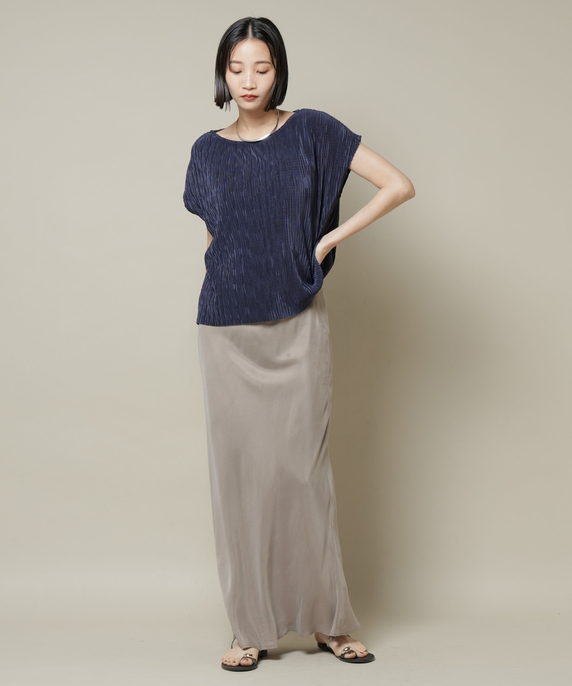 nano･universe「ランダムプリーツカットフレンチスリーブトップス(セットアップ可)」|Tシャツ・カットソー|