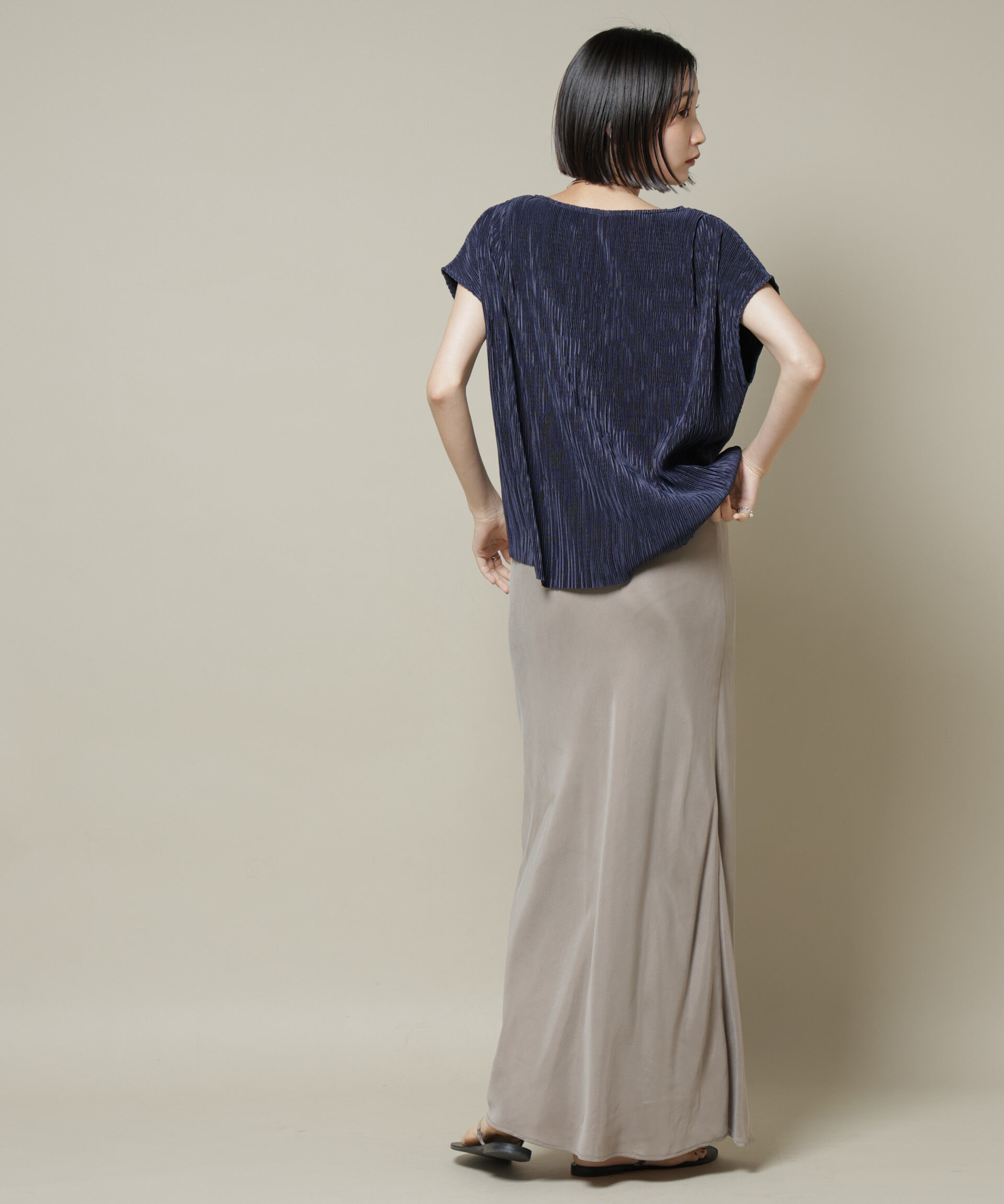 nano･universe「ランダムプリーツカットフレンチスリーブトップス(セットアップ可)」|Tシャツ・カットソー|