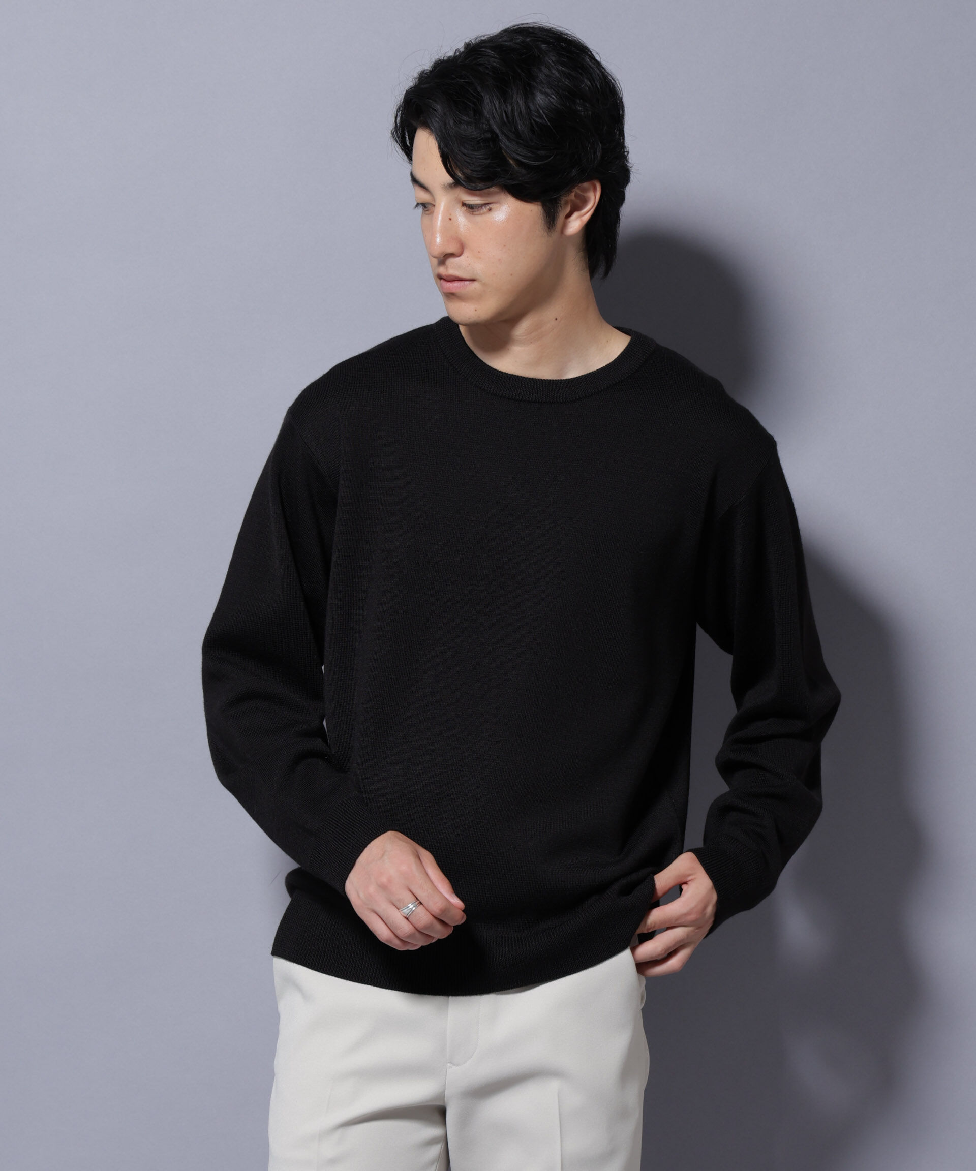 nano･universe「タスマニアウールミックス ミラノリブリラックスクルーネックニット」|ニット・セーター|