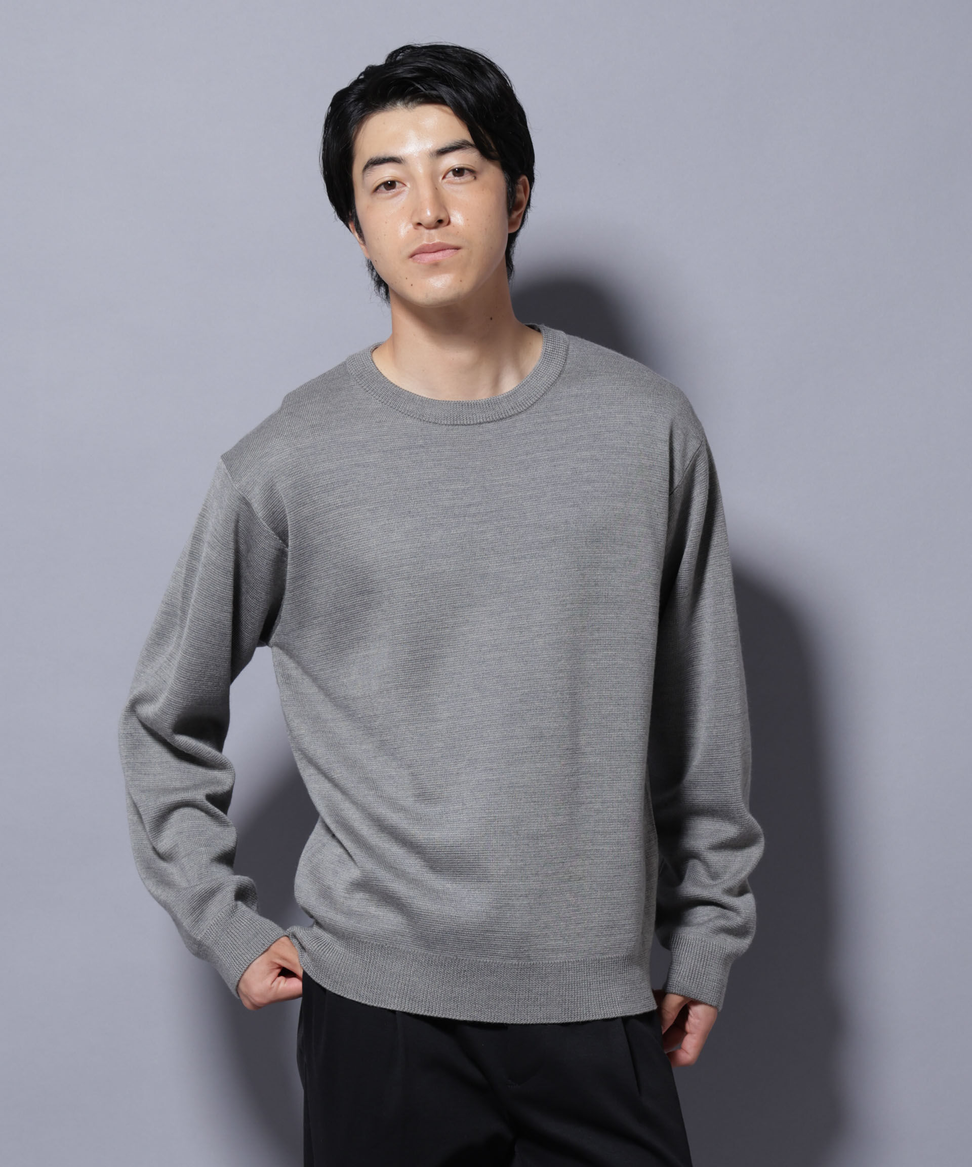 nano･universe「タスマニアウールミックス ミラノリブリラックスクルーネックニット」|ニット・セーター|トップグレー4
