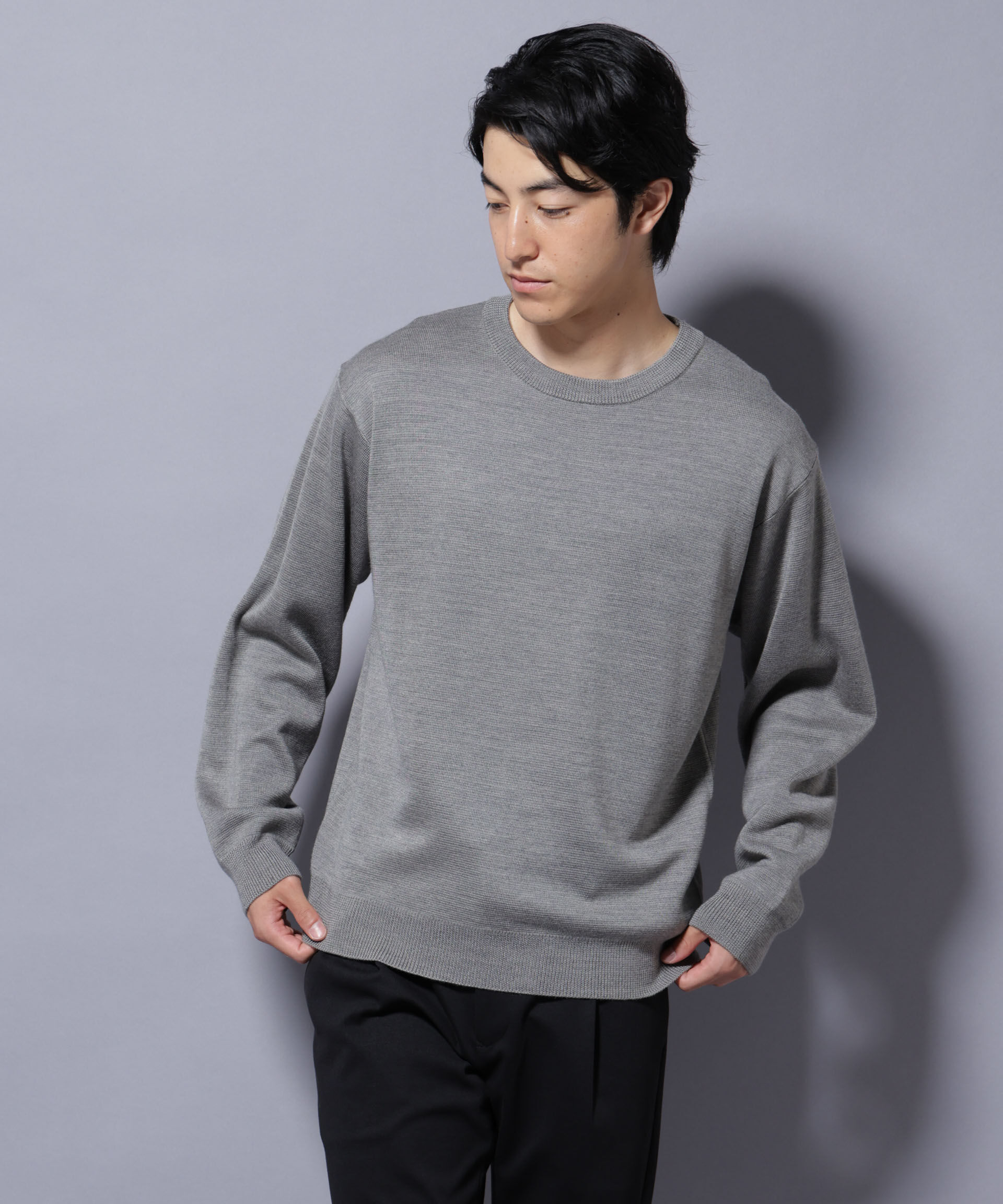 nano･universe「タスマニアウールミックス ミラノリブリラックスクルーネックニット」|ニット・セーター|