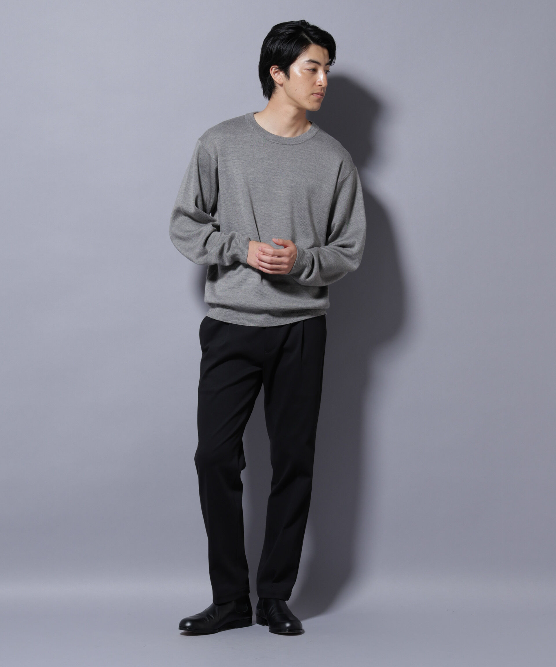 nano･universe「タスマニアウールミックス ミラノリブリラックスクルーネックニット」|ニット・セーター|