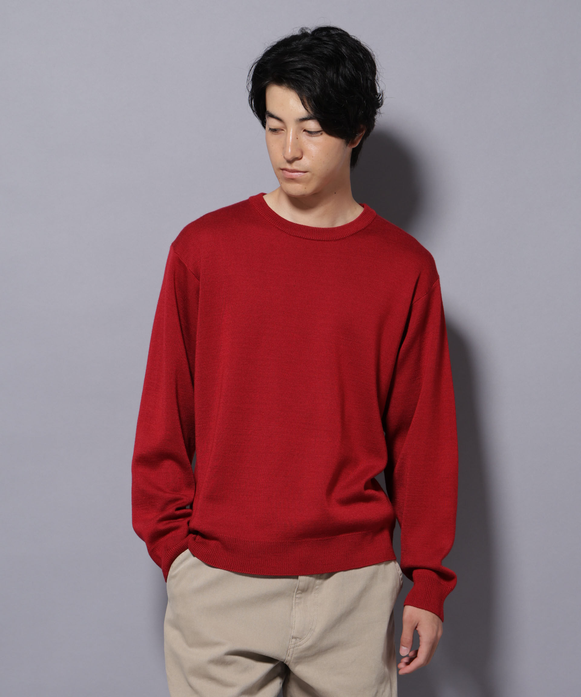 nano･universe「タスマニアウールミックス ミラノリブリラックスクルーネックニット」|ニット・セーター|