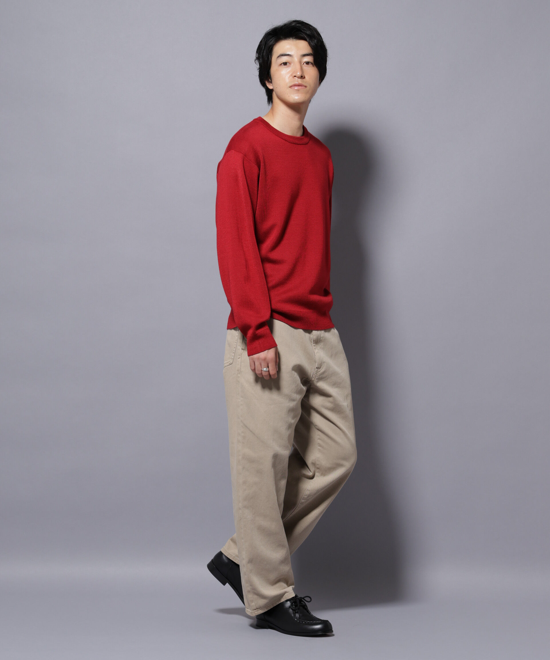 nano･universe「タスマニアウールミックス ミラノリブリラックスクルーネックニット」|ニット・セーター|