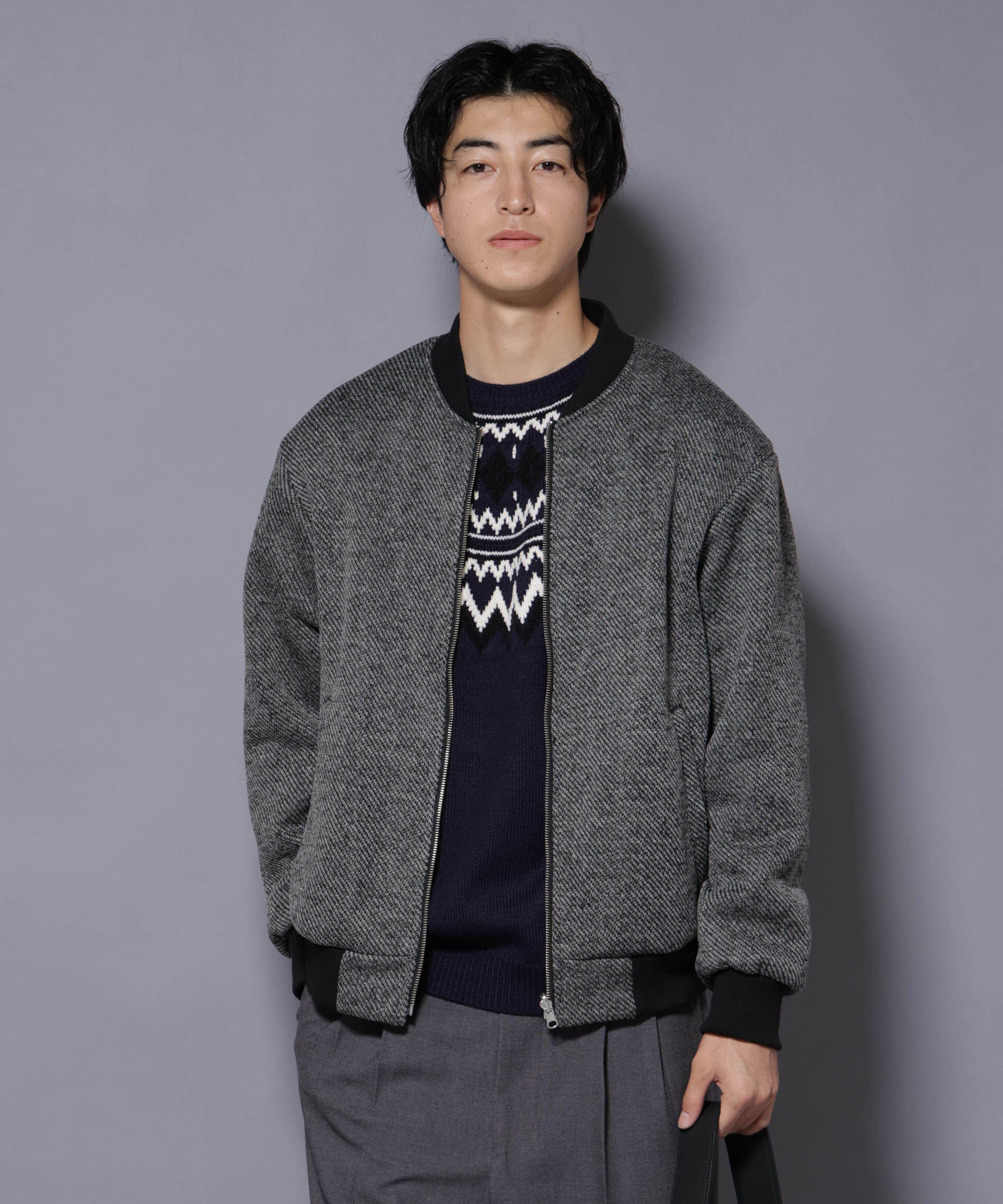 nano･universe「ニットフリースZIPブルゾン(セットアップ可)」|ブルゾン・スタジャン|グレー