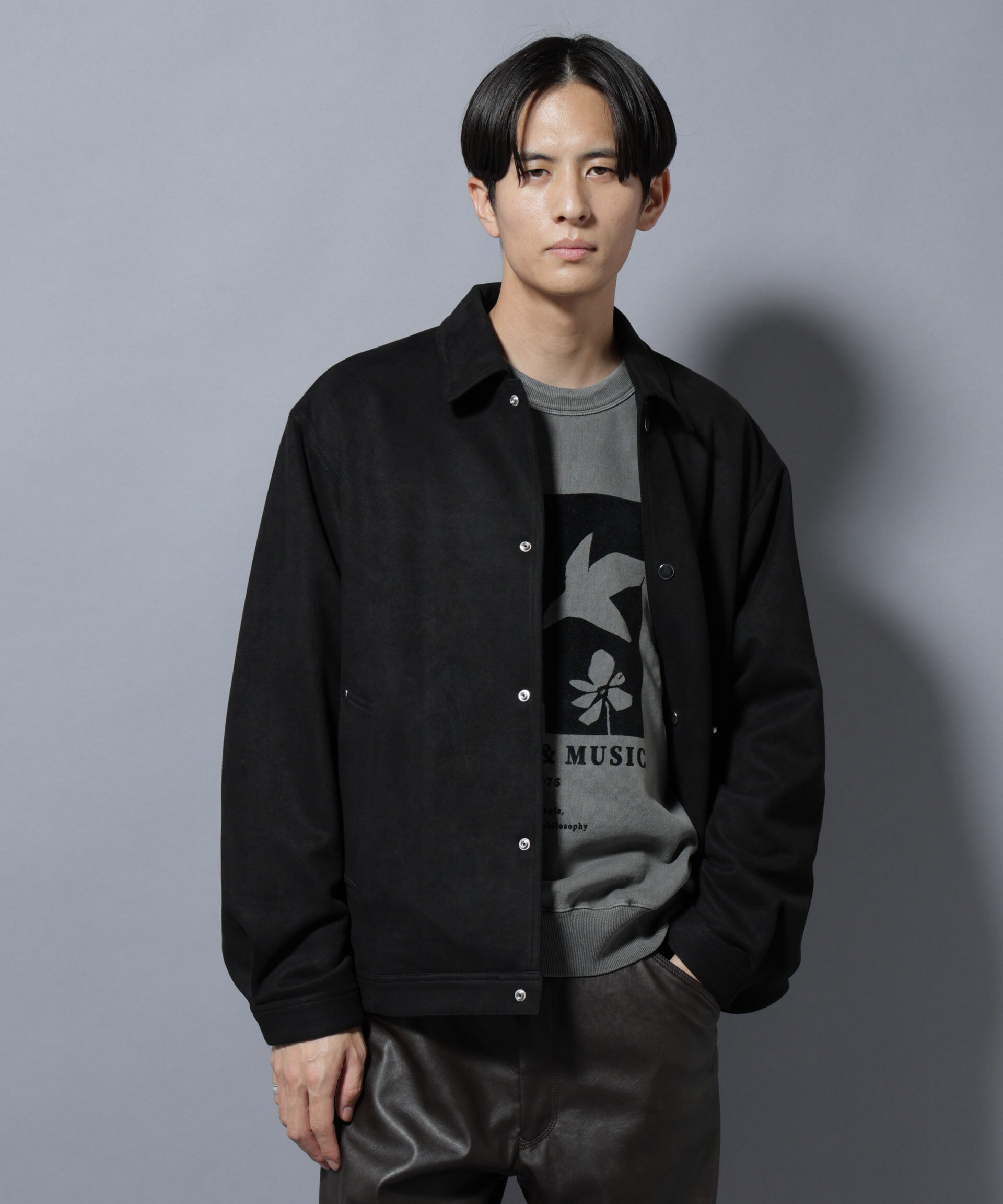 nano･universe「フェイクスエードシャツブルゾン」|ブルゾン・スタジャン|ブラック