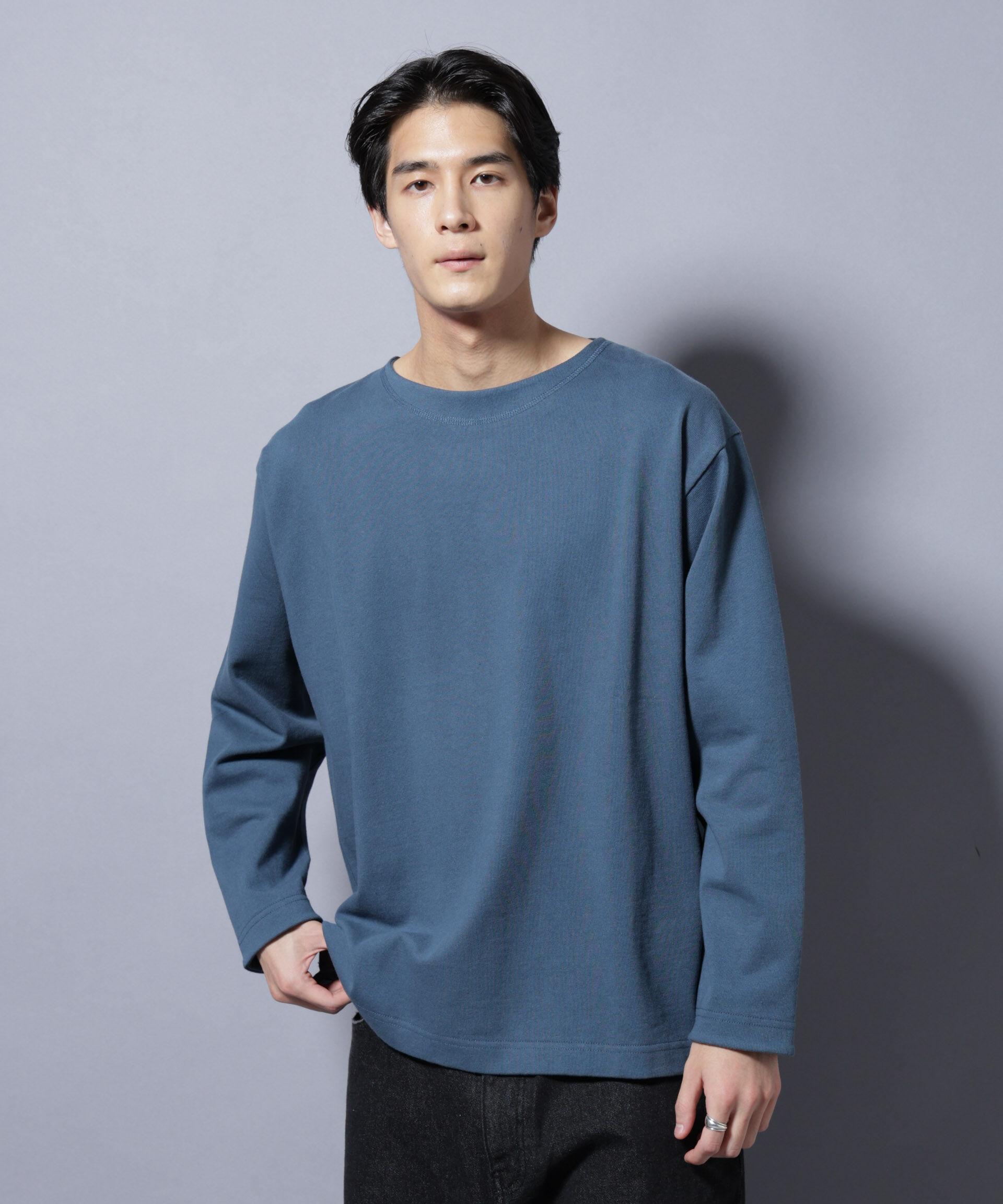 nano･universe「天竺ヘビーコットンボートネックＴシャツ 長袖」|Tシャツ・カットソー|ネイビー