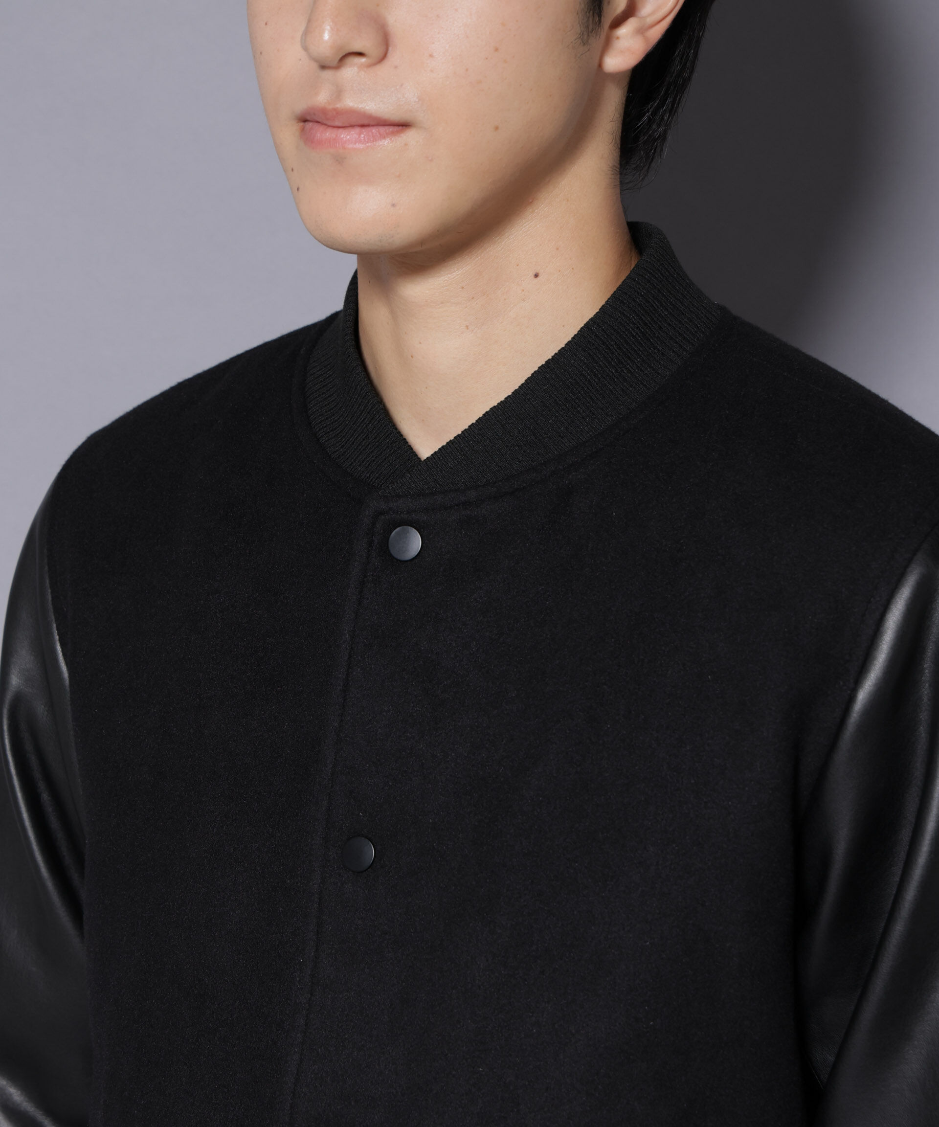 nano･universe「フェイクレザースタジャン」|ブルゾン・スタジャン|