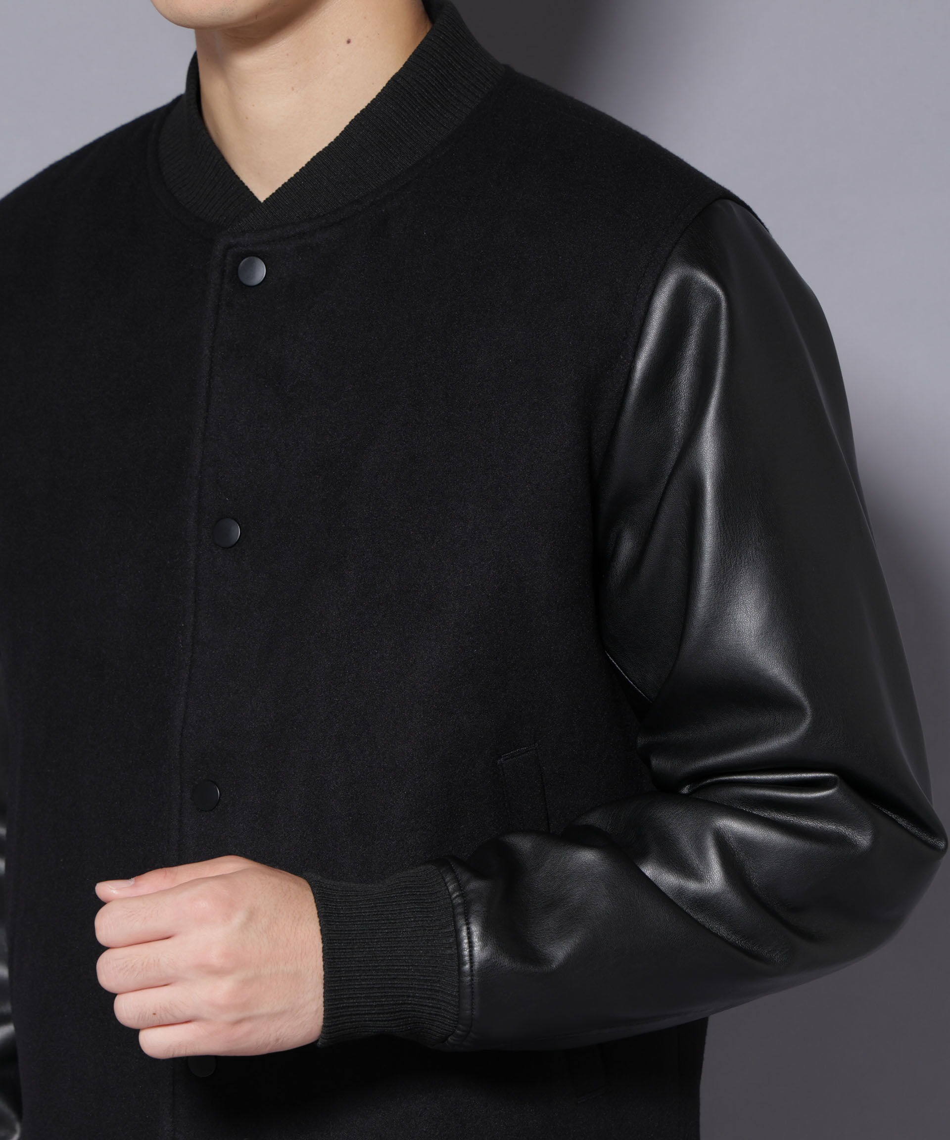 nano･universe「フェイクレザースタジャン」|ブルゾン・スタジャン|