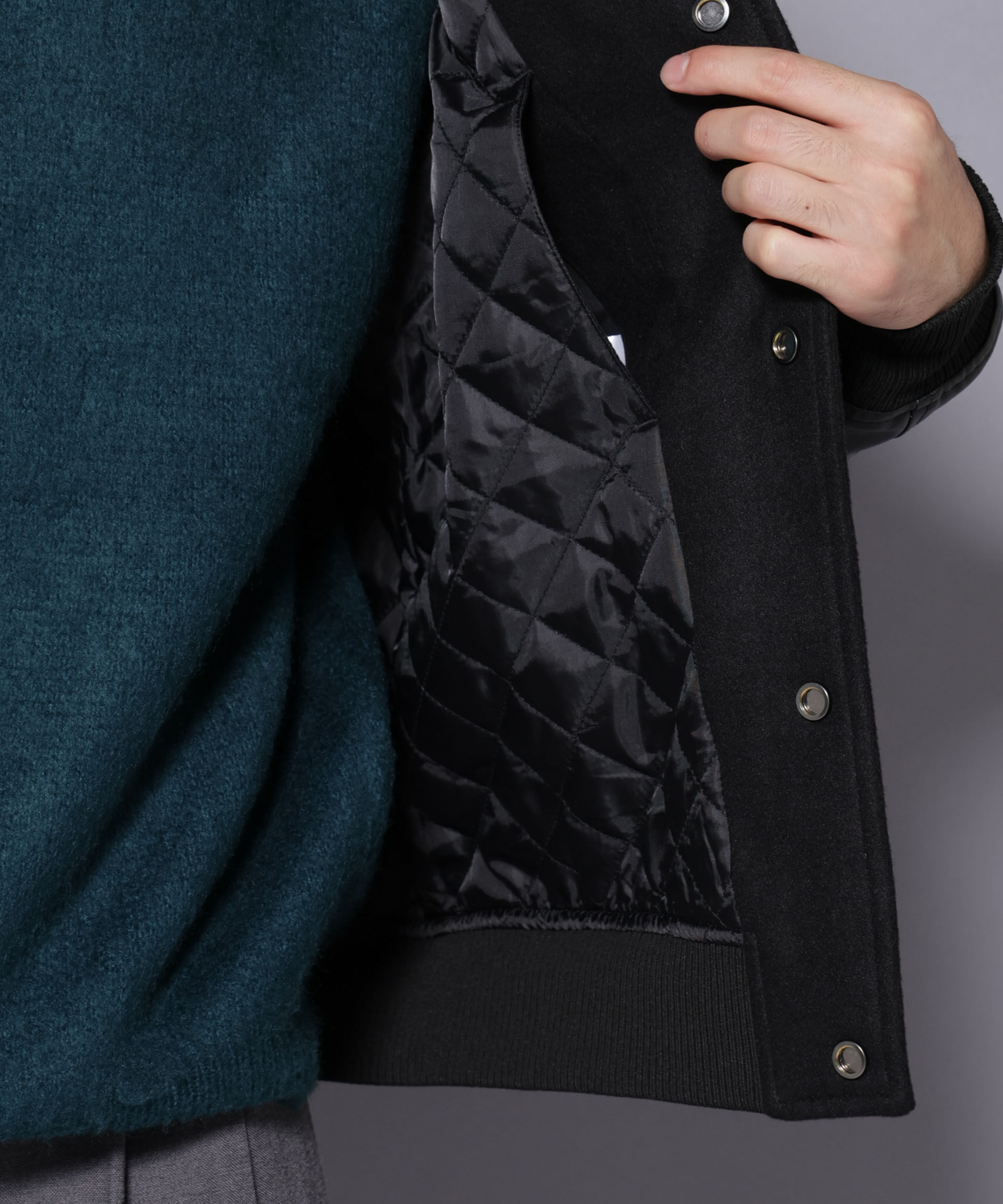 nano･universe「フェイクレザースタジャン」|ブルゾン・スタジャン|