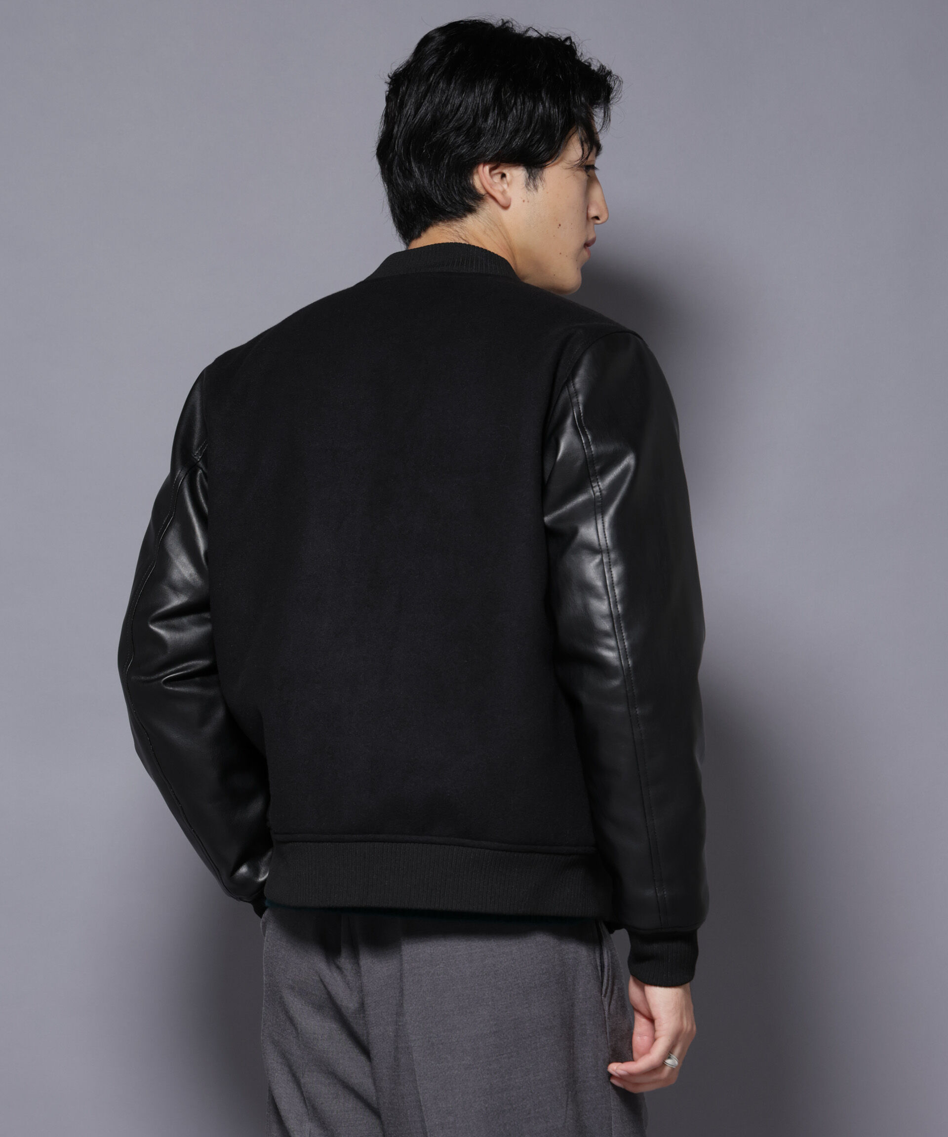 nano･universe「フェイクレザースタジャン」|ブルゾン・スタジャン|