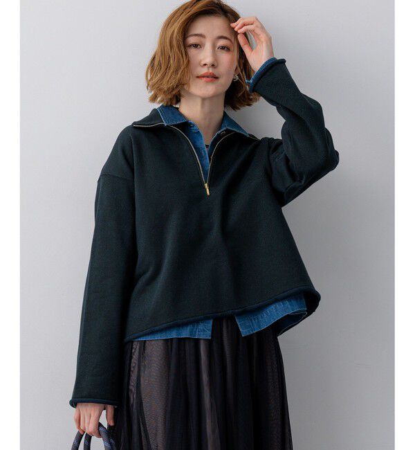 23区「【Oggi掲載】シャイニーコットンテリー ハーフジップ スウェット」|スウェット・ジャージ|ネイビー系