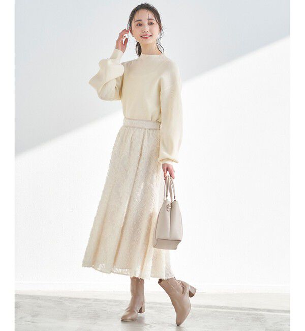 any SiS「【洗える】フェザーフラワージャカード スカート」|スカート|