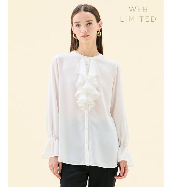 BEIGE,「【WEB限定・洗える】CLARION / バンドカラーフリルブラウス」|シャツ・ブラウス|White