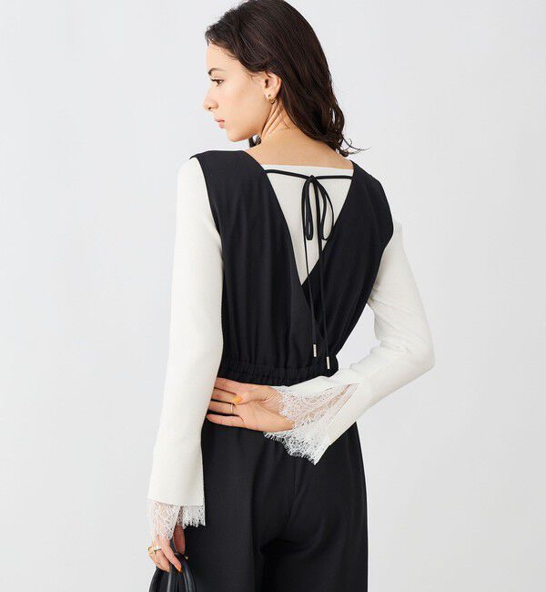 NOLLEY'S sophi「《手洗い可能》袖口レース取り外し可総針スクエアネックプルオーバー」|ニット・セーター|