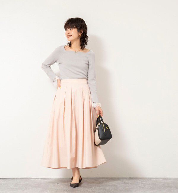 NOLLEY'S sophi「《手洗い可能》袖口レース取り外し可総針スクエアネックプルオーバー」|ニット・セーター|