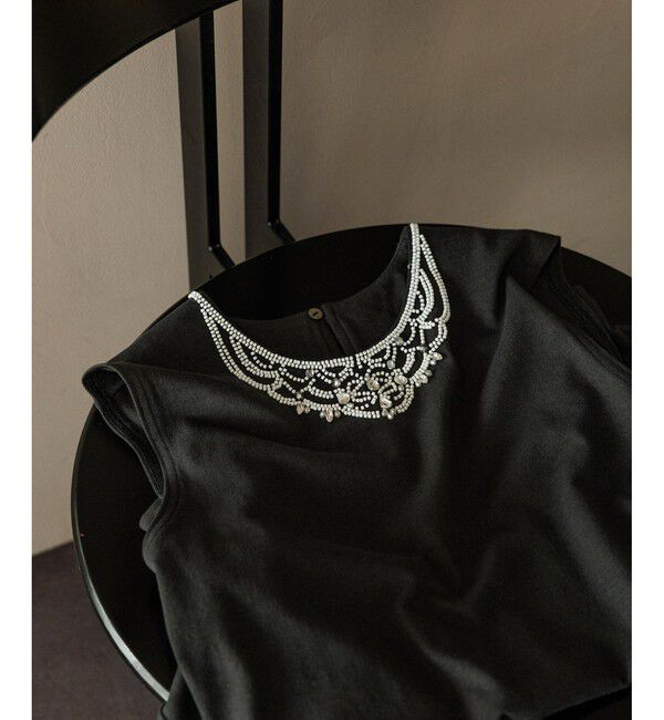 SALON adam et rope'「ビジューエンブロイダリーノースリーブTシャツ」|Tシャツ・カットソー|チャコール(06)