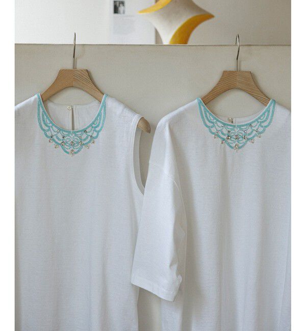 SALON adam et rope'「ビジューエンブロイダリーノースリーブTシャツ」|Tシャツ・カットソー|