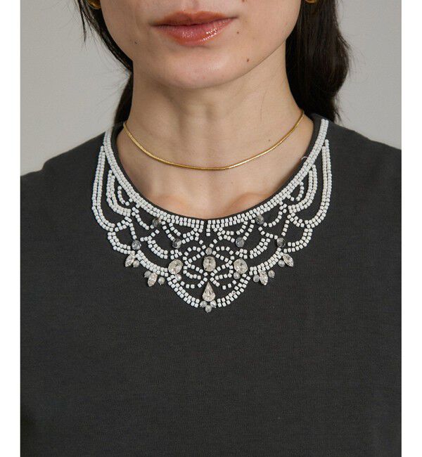 SALON adam et rope'「ビジューエンブロイダリーノースリーブTシャツ」|Tシャツ・カットソー|