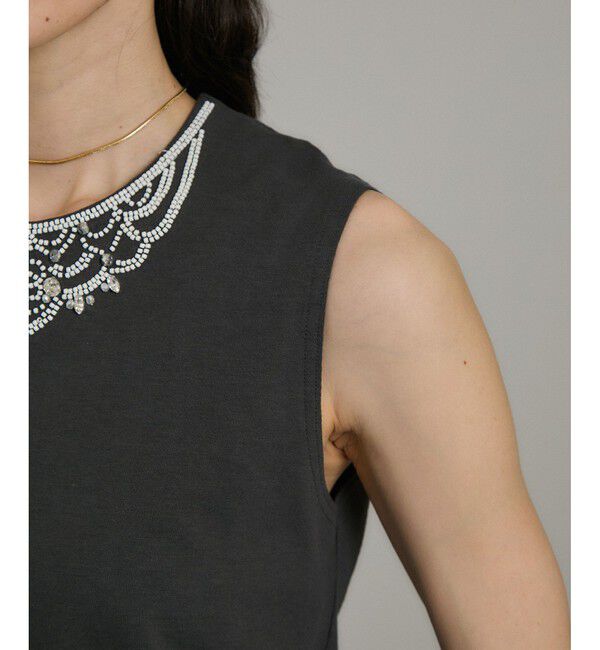 SALON adam et rope'「ビジューエンブロイダリーノースリーブTシャツ」|Tシャツ・カットソー|