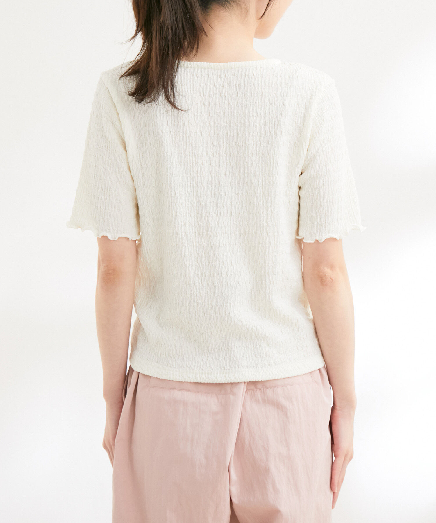 VIS「【洗える】ぽこぽこフロントシャーリングカットソー」|Tシャツ・カットソー|