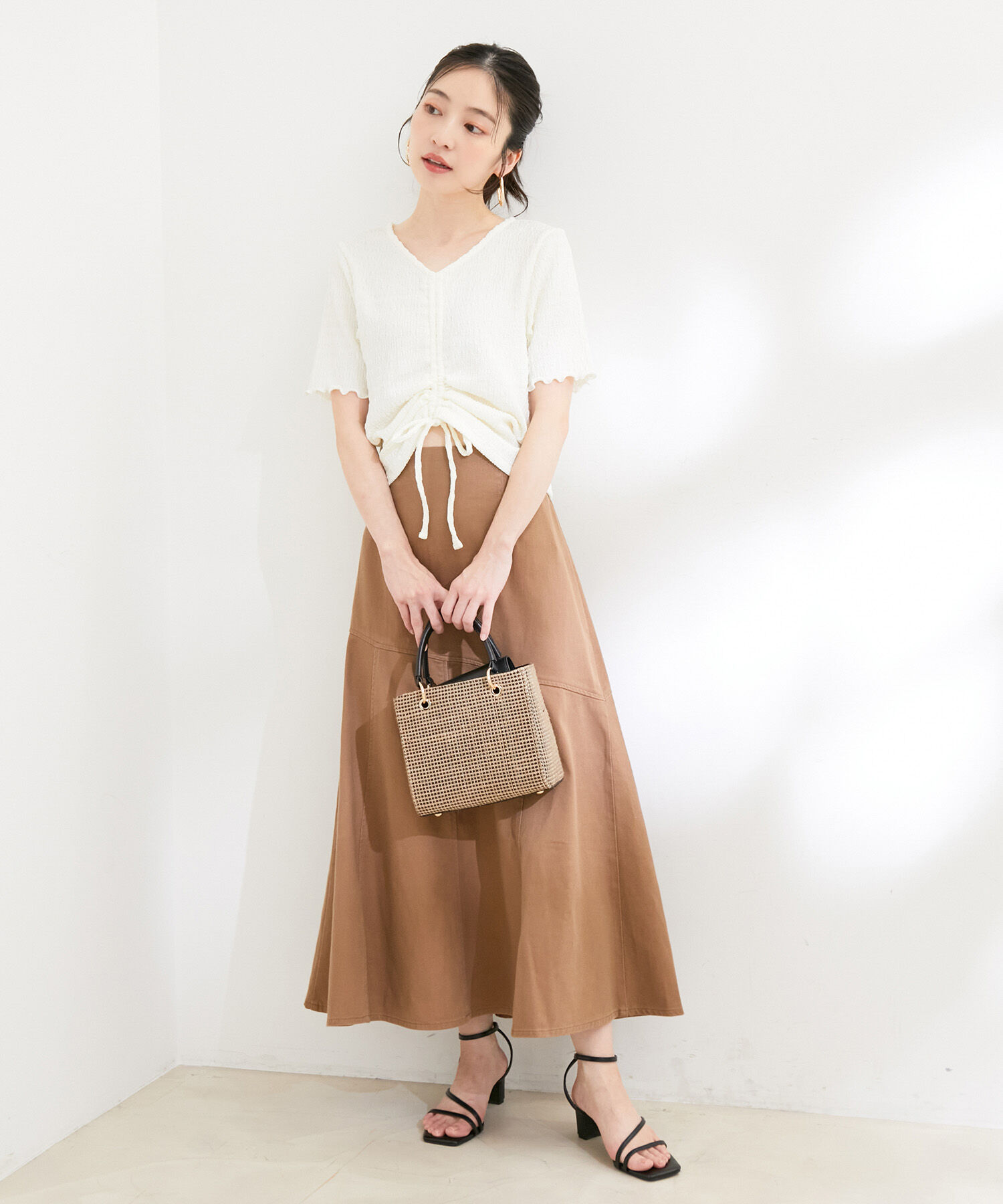 VIS「【洗える】ぽこぽこフロントシャーリングカットソー」|Tシャツ・カットソー|