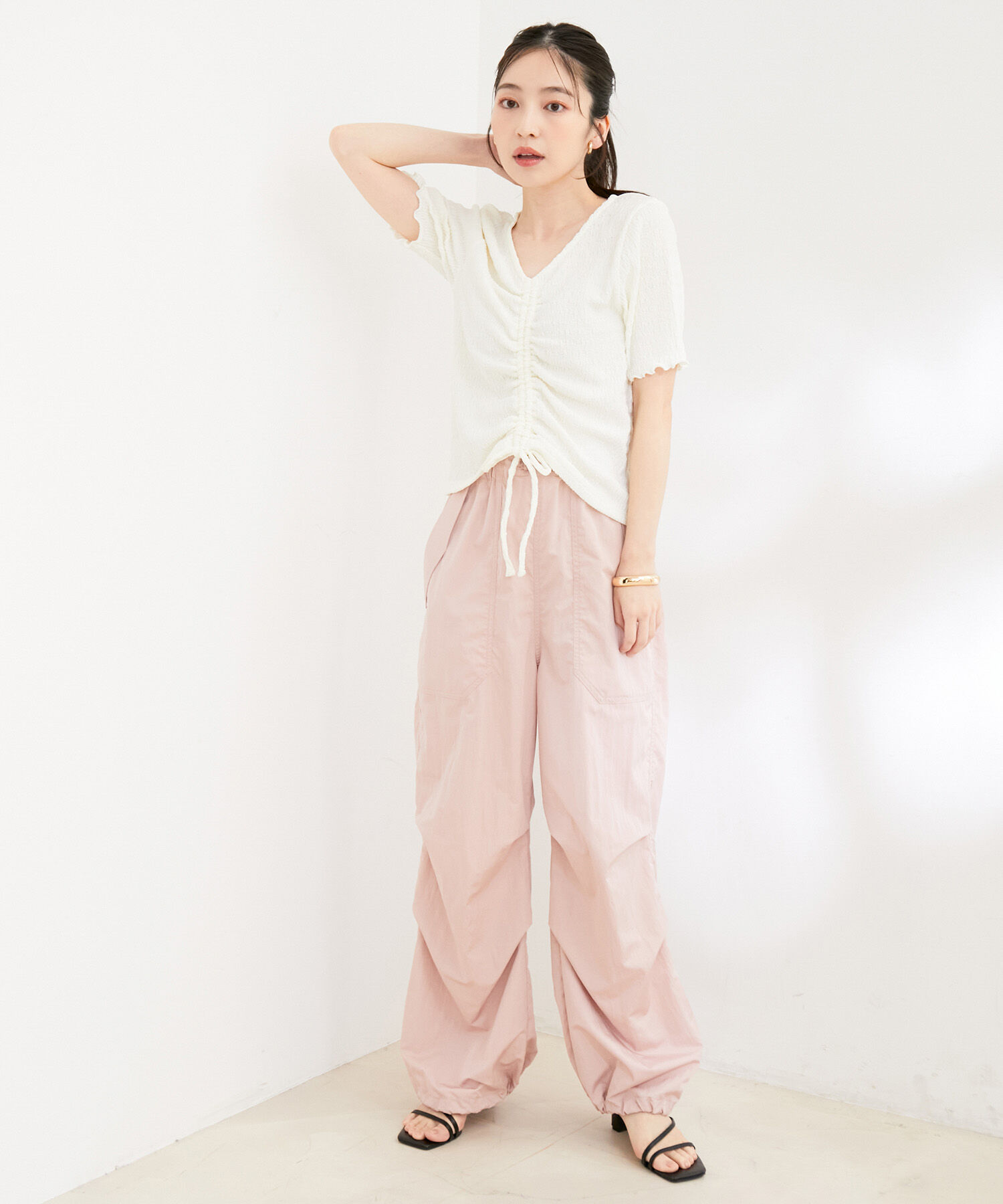 VIS「【洗える】ぽこぽこフロントシャーリングカットソー」|Tシャツ・カットソー|