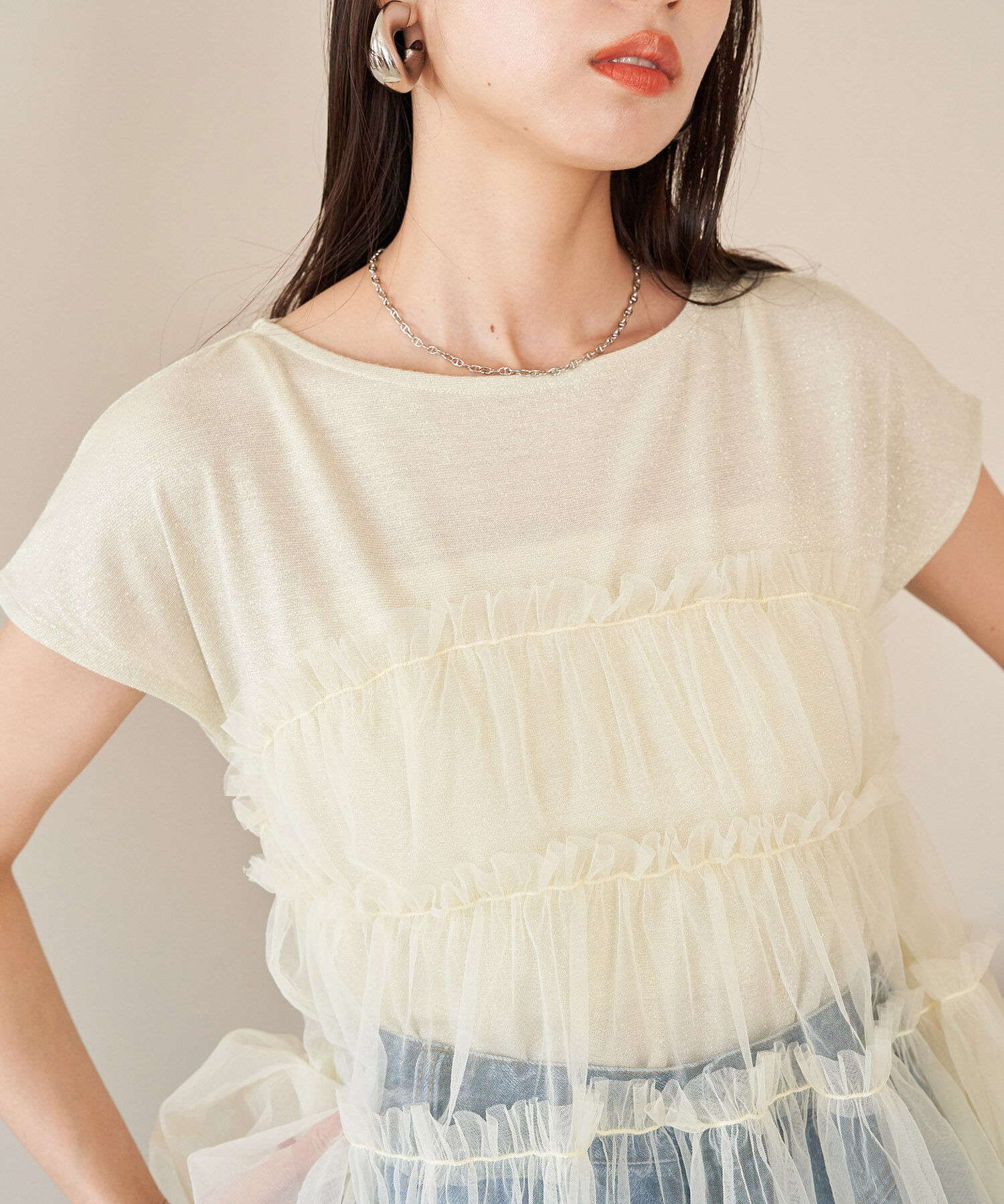 VIS「チュールコンビラメプルオーバー」|Tシャツ・カットソー|