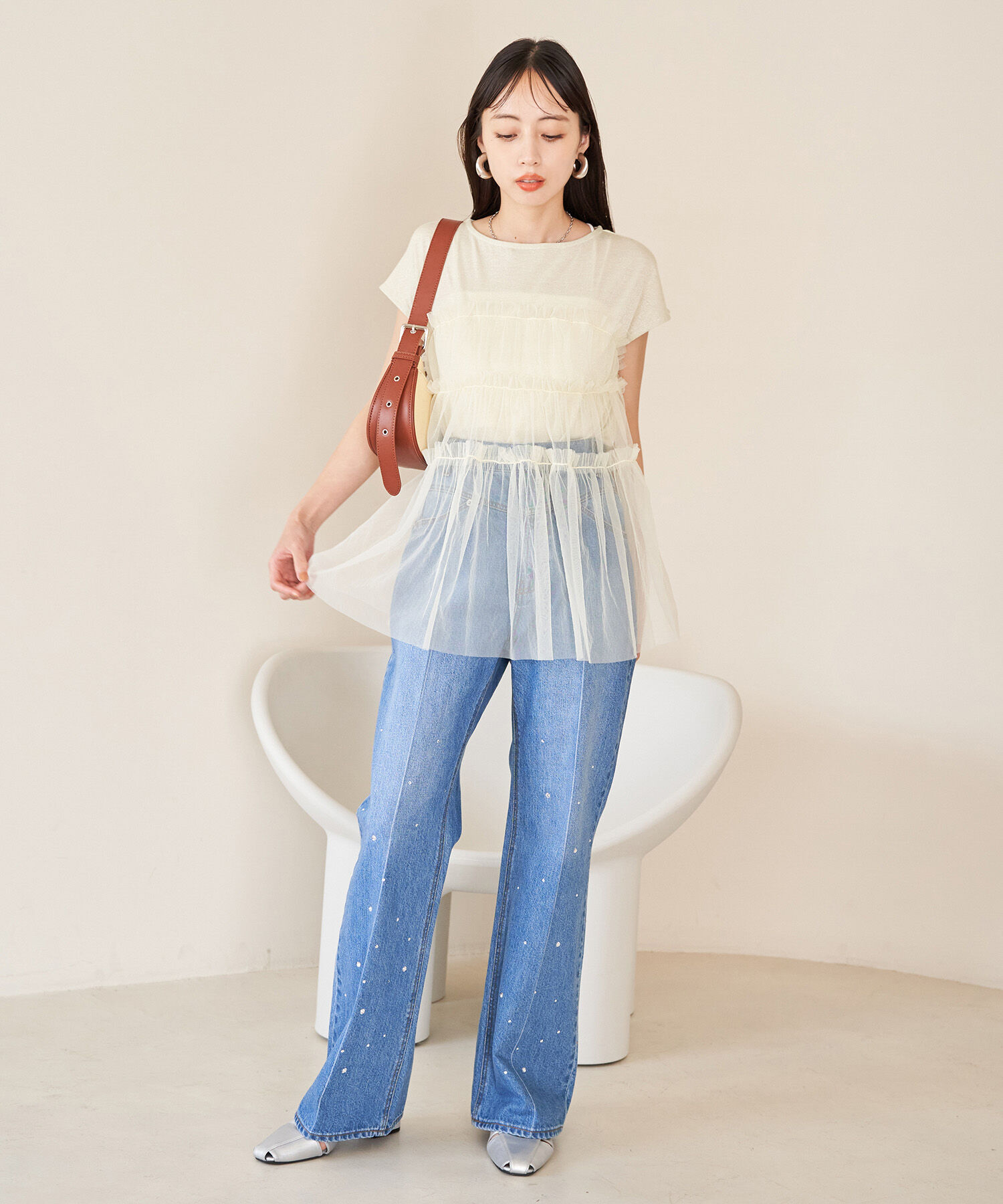 VIS「チュールコンビラメプルオーバー」|Tシャツ・カットソー|