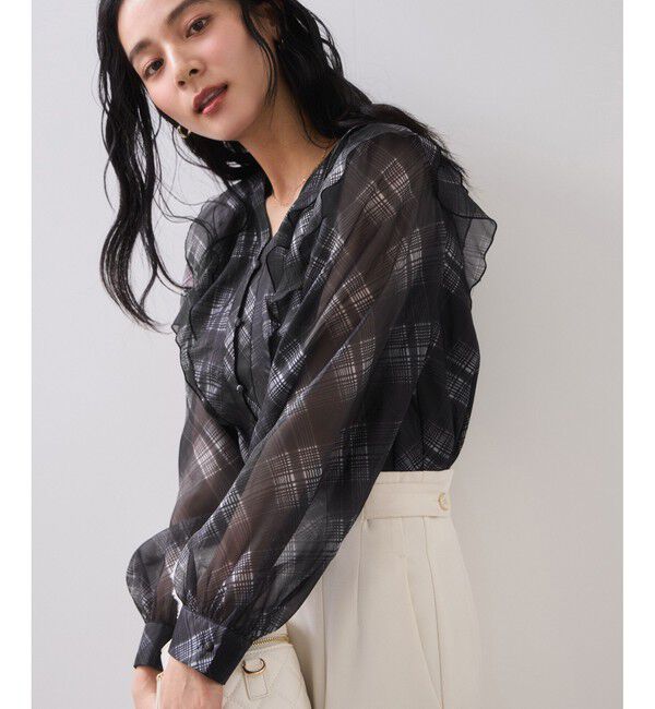 VIS「フロントフリルシアーチェックブラウス/イージーケア」|シャツ・ブラウス|