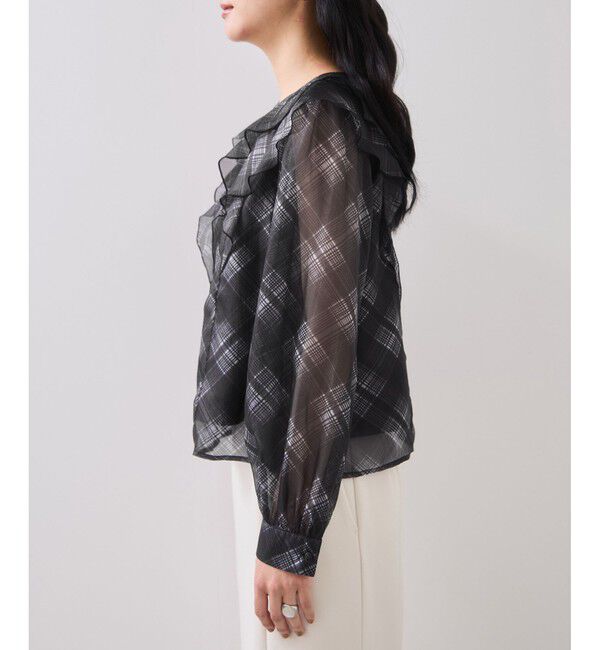 VIS「フロントフリルシアーチェックブラウス/イージーケア」|シャツ・ブラウス|