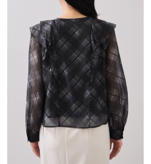 VIS「フロントフリルシアーチェックブラウス/イージーケア」|シャツ・ブラウス|