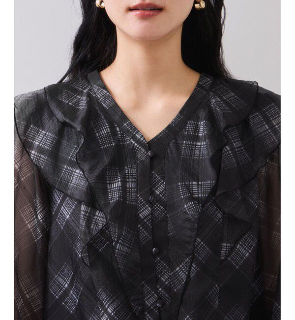 VIS「フロントフリルシアーチェックブラウス/イージーケア」|シャツ・ブラウス|