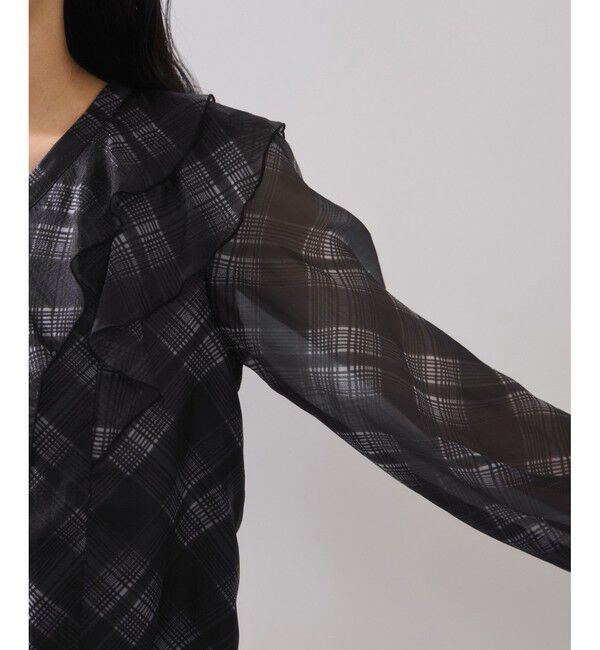 VIS「フロントフリルシアーチェックブラウス/イージーケア」|シャツ・ブラウス|