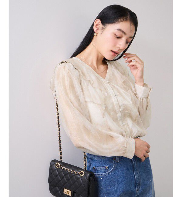 VIS「フロントフリルシアーチェックブラウス/イージーケア」|シャツ・ブラウス|